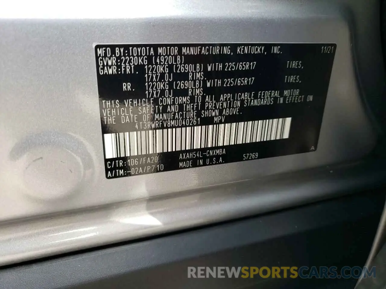 10 fotografías del automóvil dañado 4T3RWRFV8MU040261 TOYOTA RAV4 2021