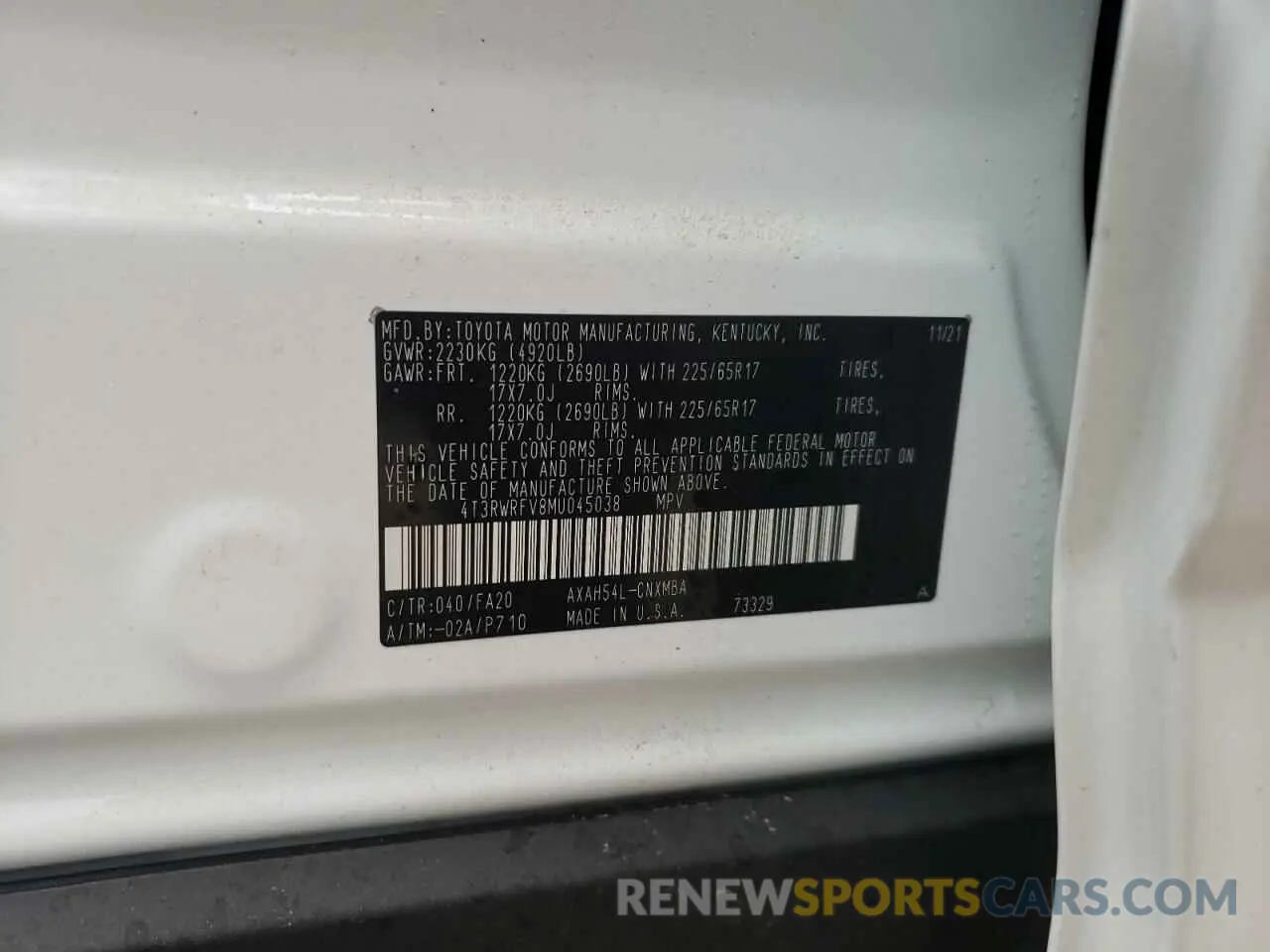 10 fotografías del automóvil dañado 4T3RWRFV8MU045038 TOYOTA RAV4 2021