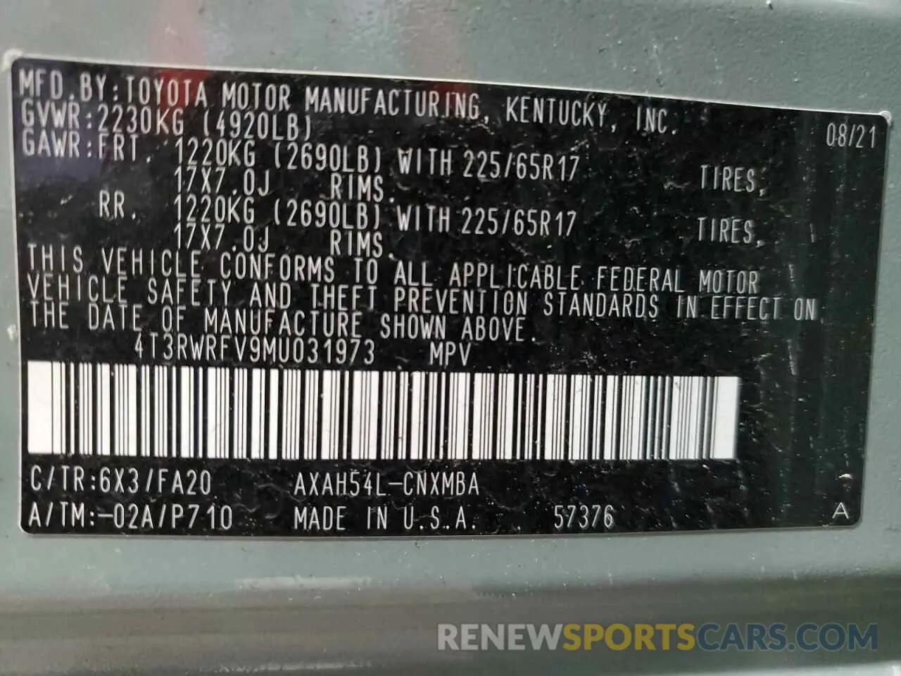 15 fotografías del automóvil dañado 4T3RWRFV9MU031973 TOYOTA RAV4 2021