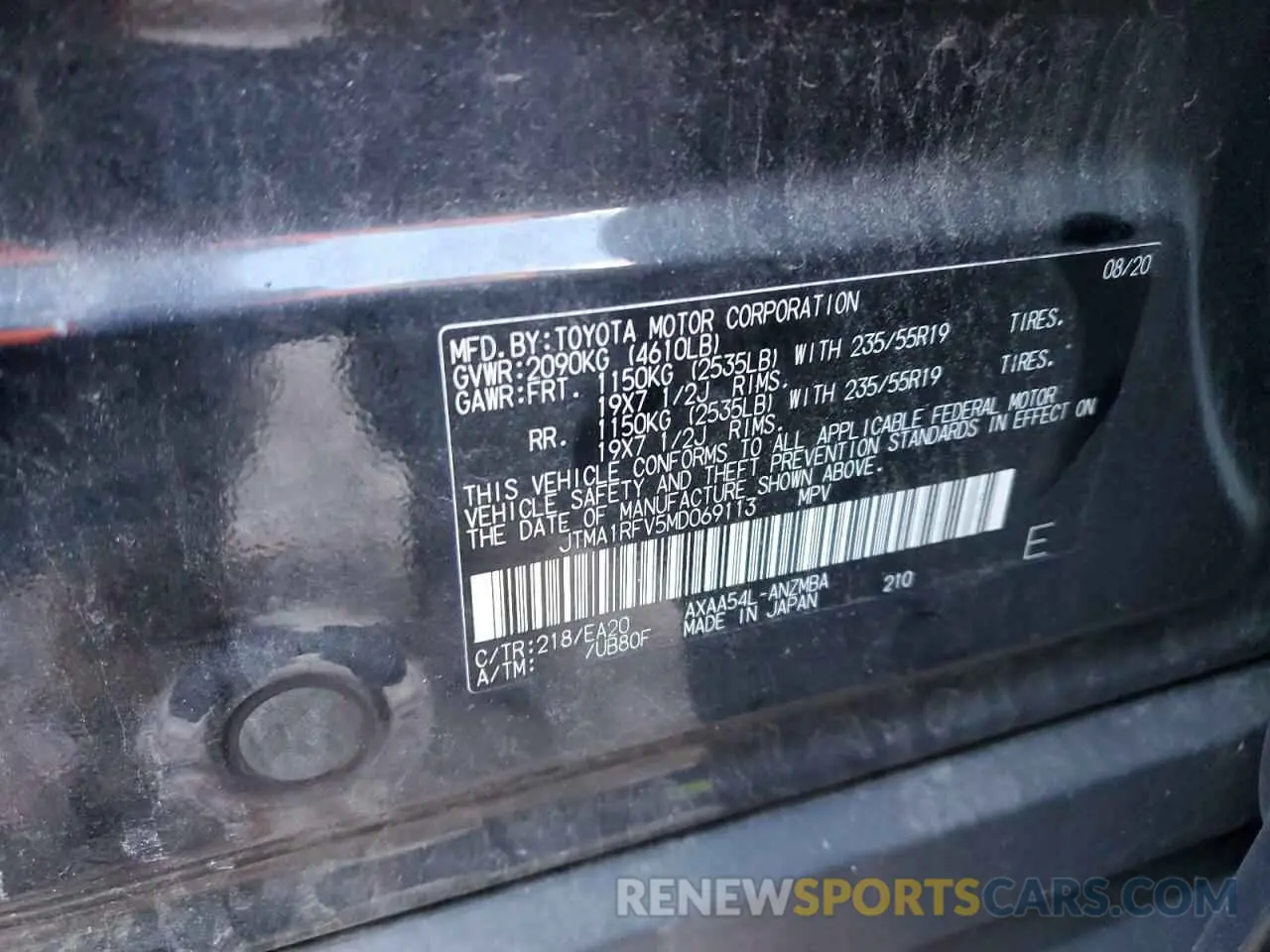 14 fotografías del automóvil dañado JTMA1RFV5MD069113 TOYOTA RAV4 2021