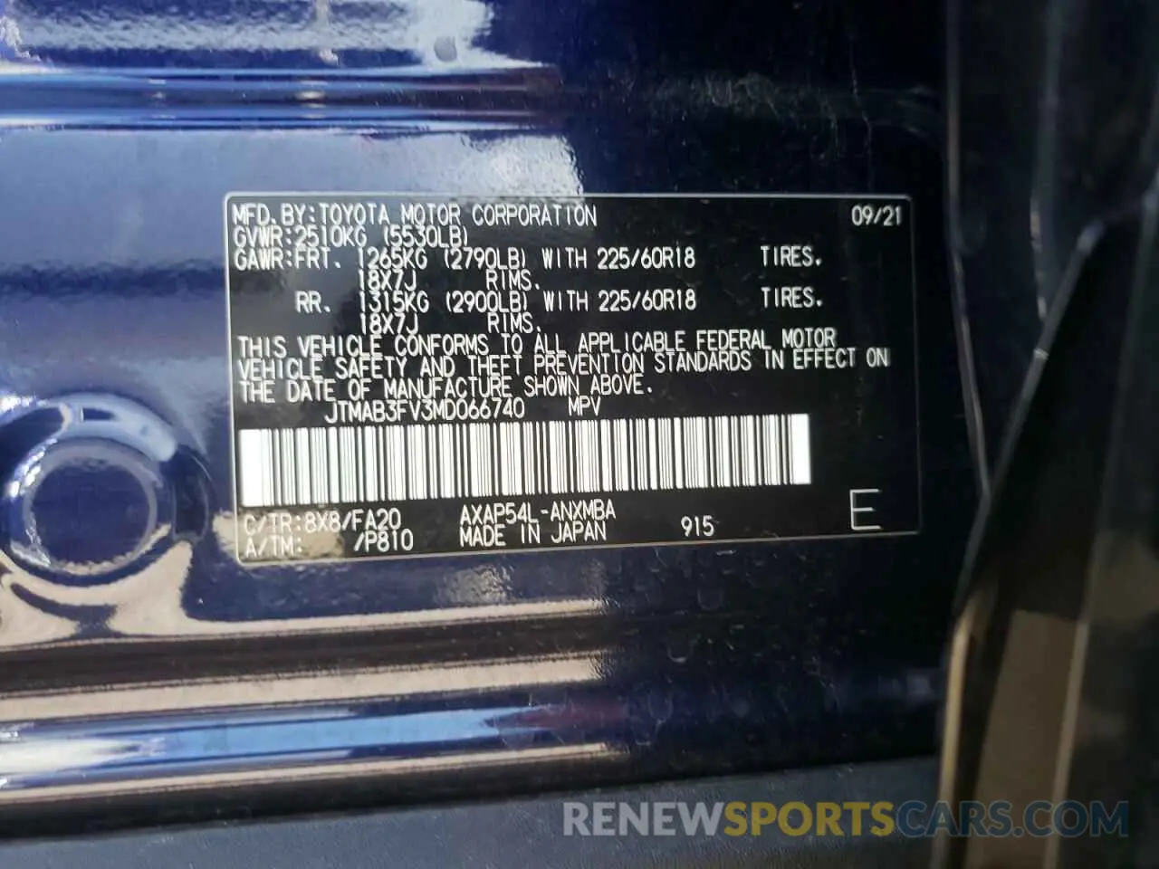 10 fotografías del automóvil dañado JTMAB3FV3MD066740 TOYOTA RAV4 2021