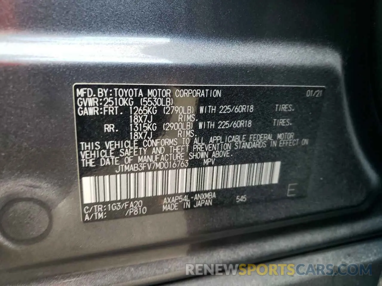 12 fotografías del automóvil dañado JTMAB3FV7MD016763 TOYOTA RAV4 2021
