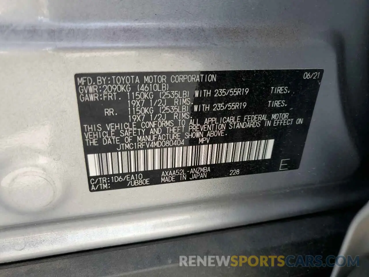 14 fotografías del automóvil dañado JTMC1RFV4MD080404 TOYOTA RAV4 2021
