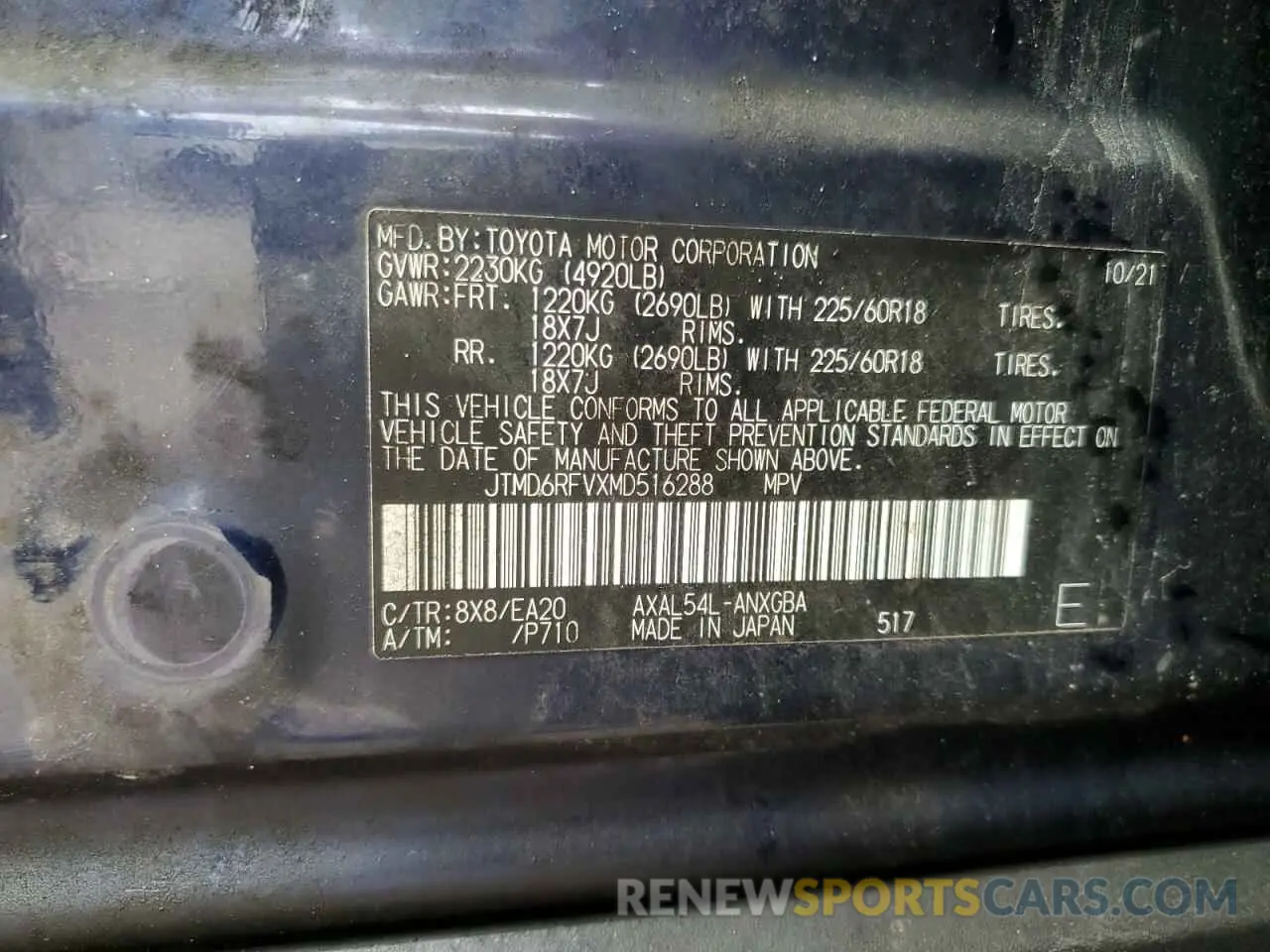 12 fotografías del automóvil dañado JTMD6RFVXMD516288 TOYOTA RAV4 2021