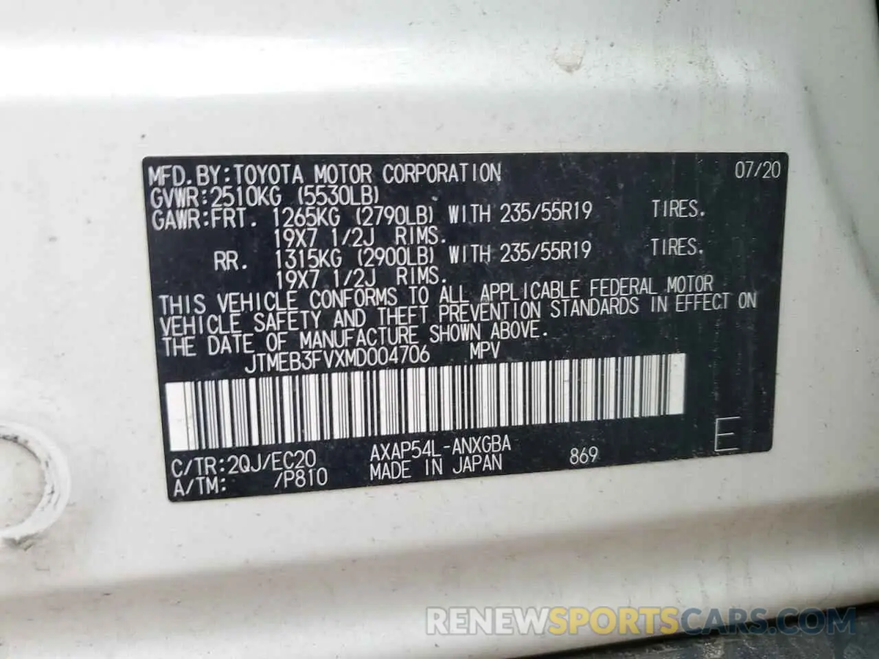 13 fotografías del automóvil dañado JTMEB3FVXMD004706 TOYOTA RAV4 2021