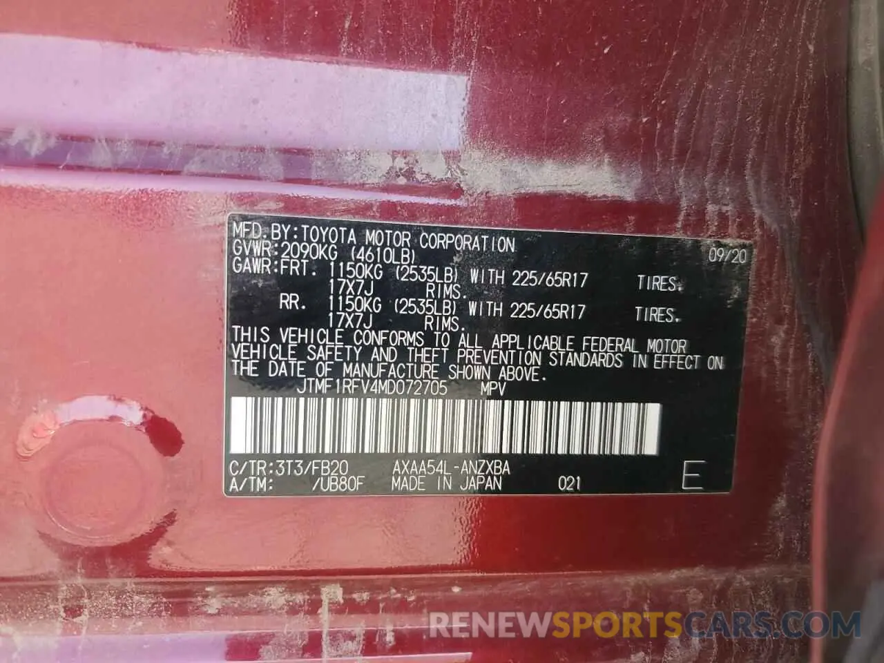 16 fotografías del automóvil dañado JTMF1RFV4MD072705 TOYOTA RAV4 2021