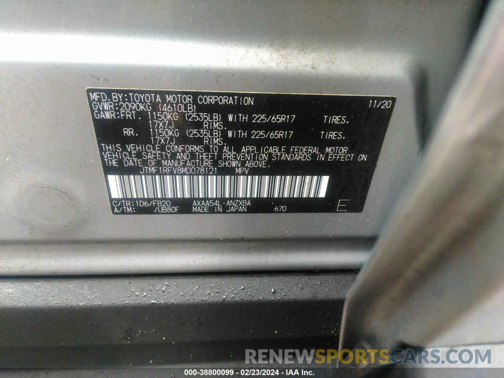 9 fotografías del automóvil dañado JTMF1RFV8MD078121 TOYOTA RAV4 2021