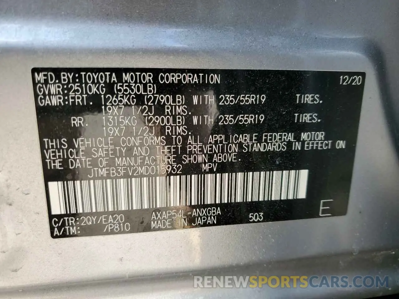 13 fotografías del automóvil dañado JTMFB3FV2MD015932 TOYOTA RAV4 2021