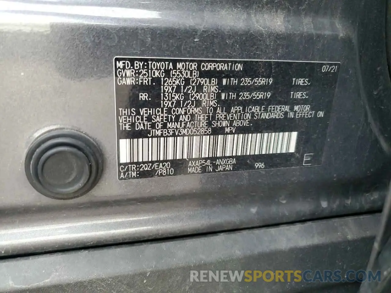 12 fotografías del automóvil dañado JTMFB3FV3MD052858 TOYOTA RAV4 2021