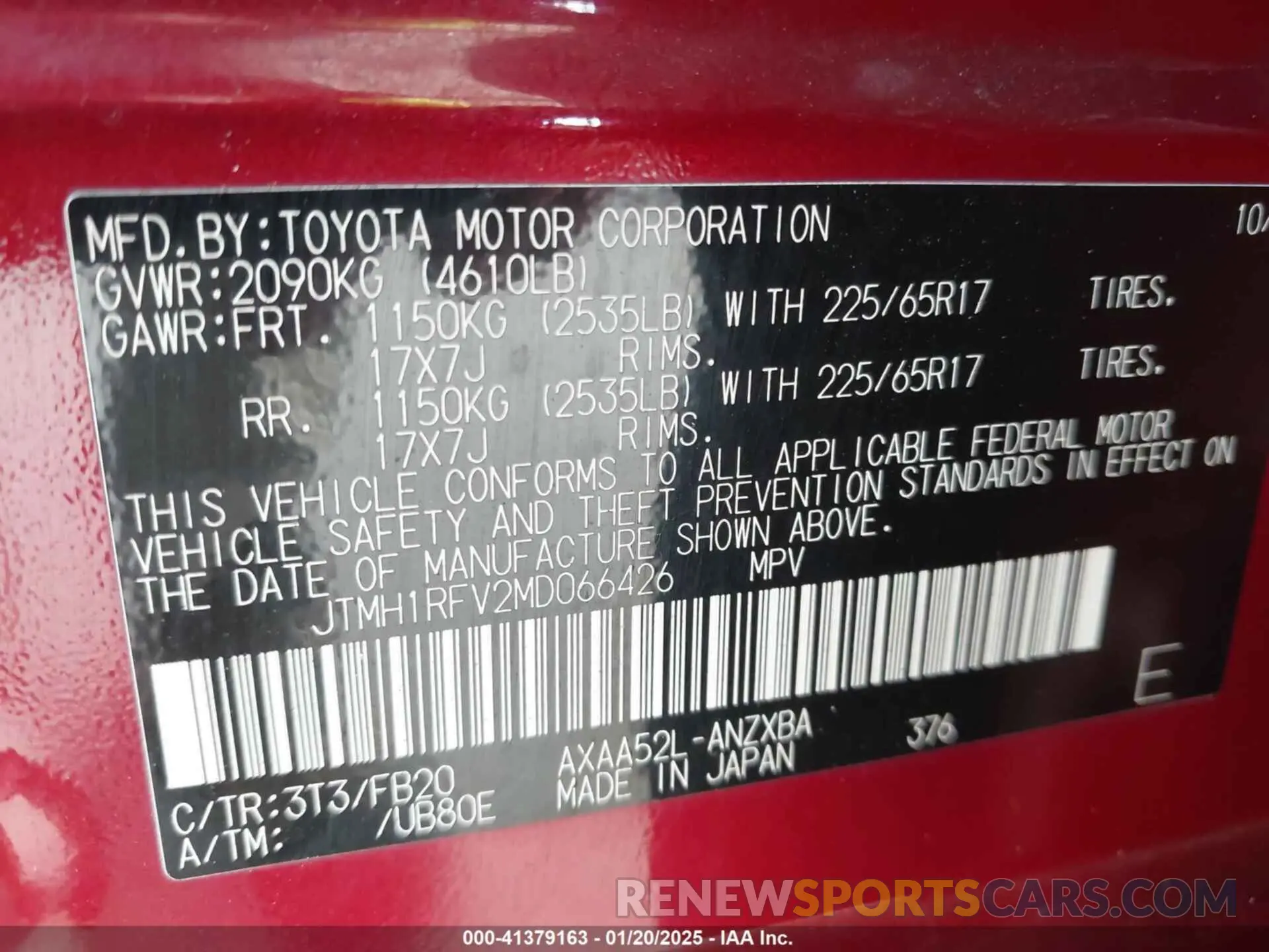 9 fotografías del automóvil dañado JTMH1RFV2MD066426 TOYOTA RAV4 2021
