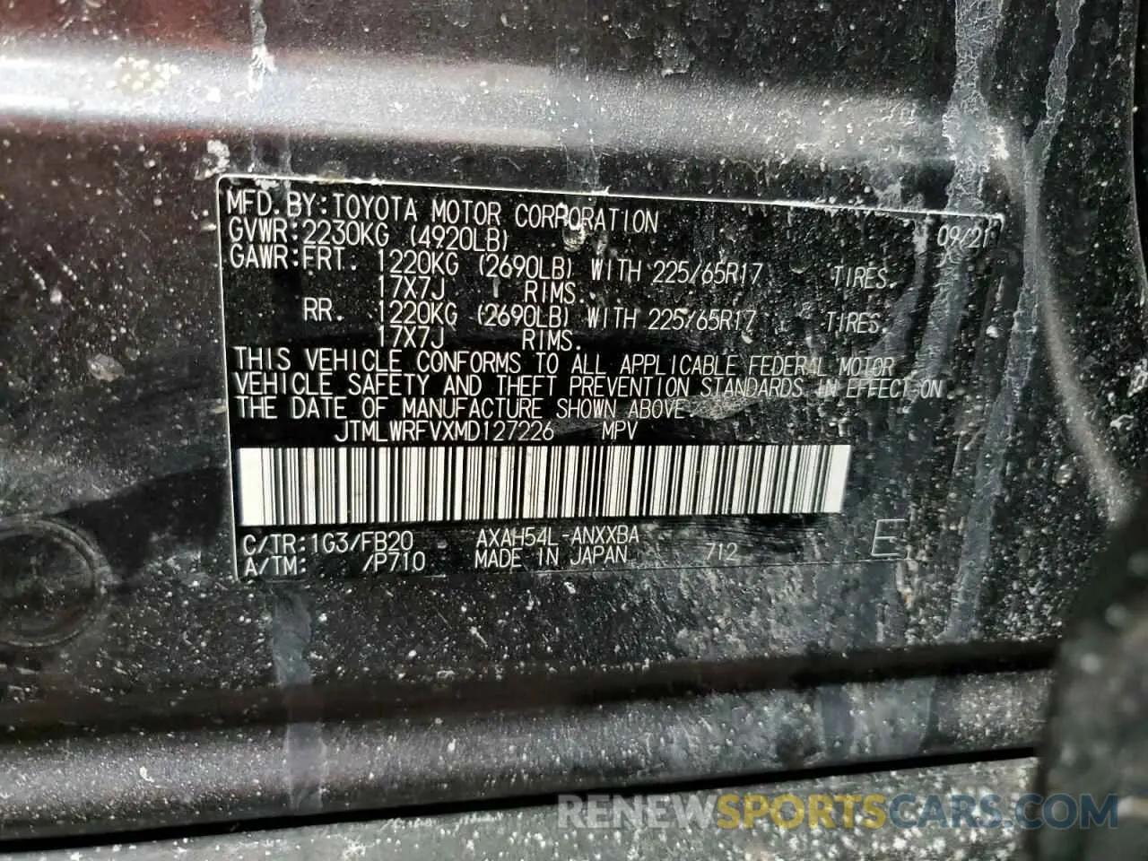 15 fotografías del automóvil dañado JTMLWRFVXMD127226 TOYOTA RAV4 2021