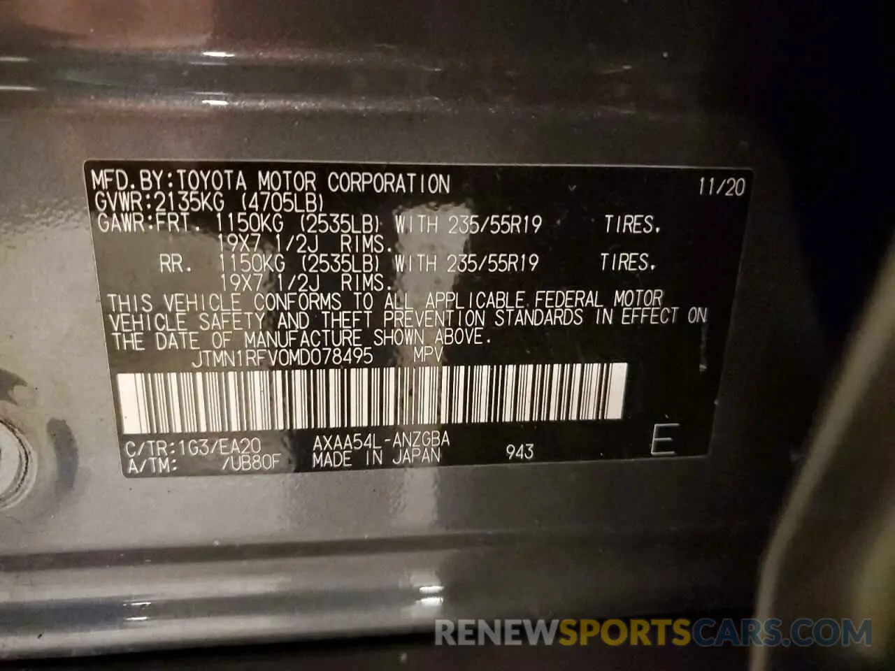12 fotografías del automóvil dañado JTMN1RFV0MD078495 TOYOTA RAV4 2021