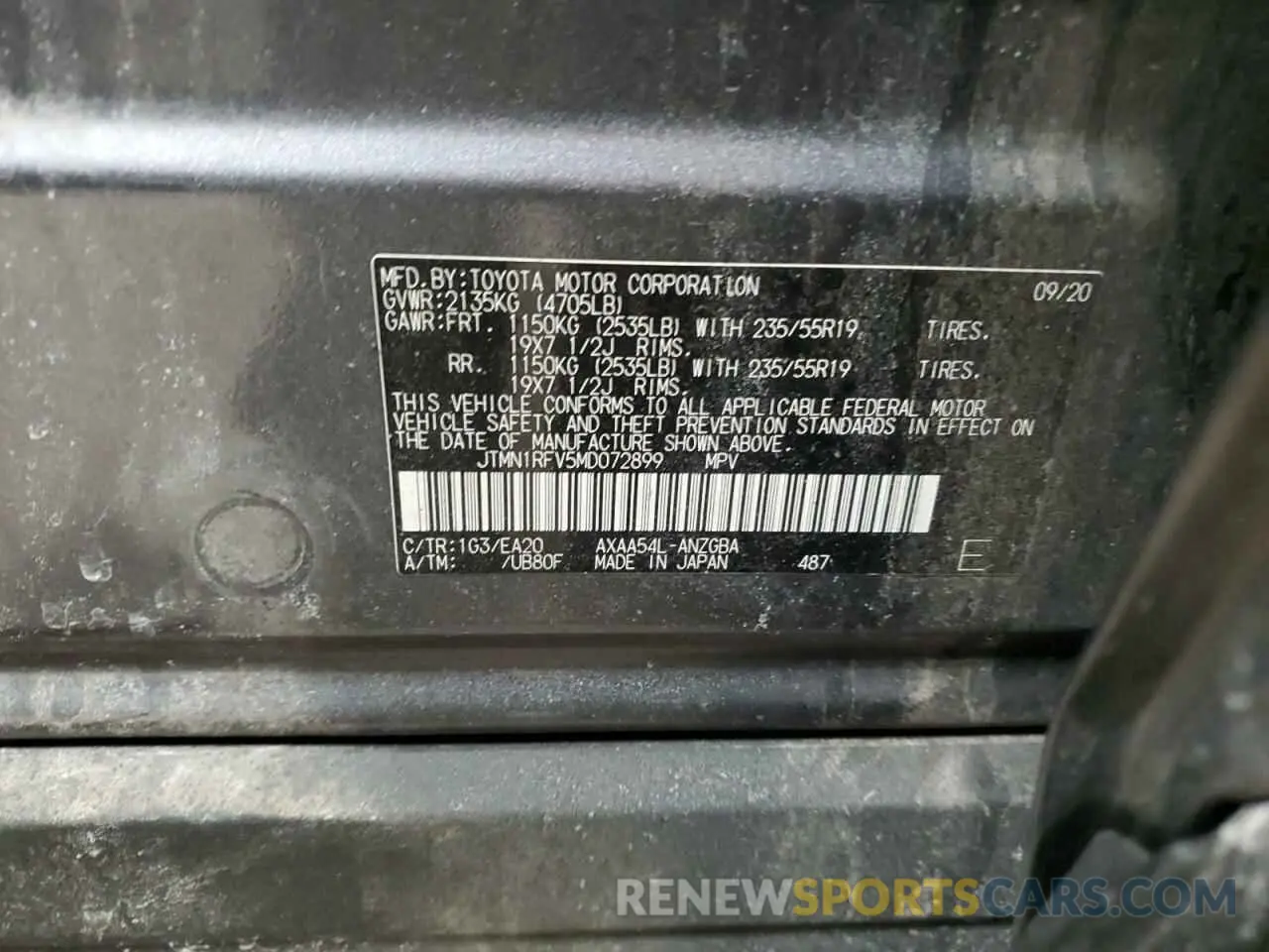 13 fotografías del automóvil dañado JTMN1RFV5MD072899 TOYOTA RAV4 2021