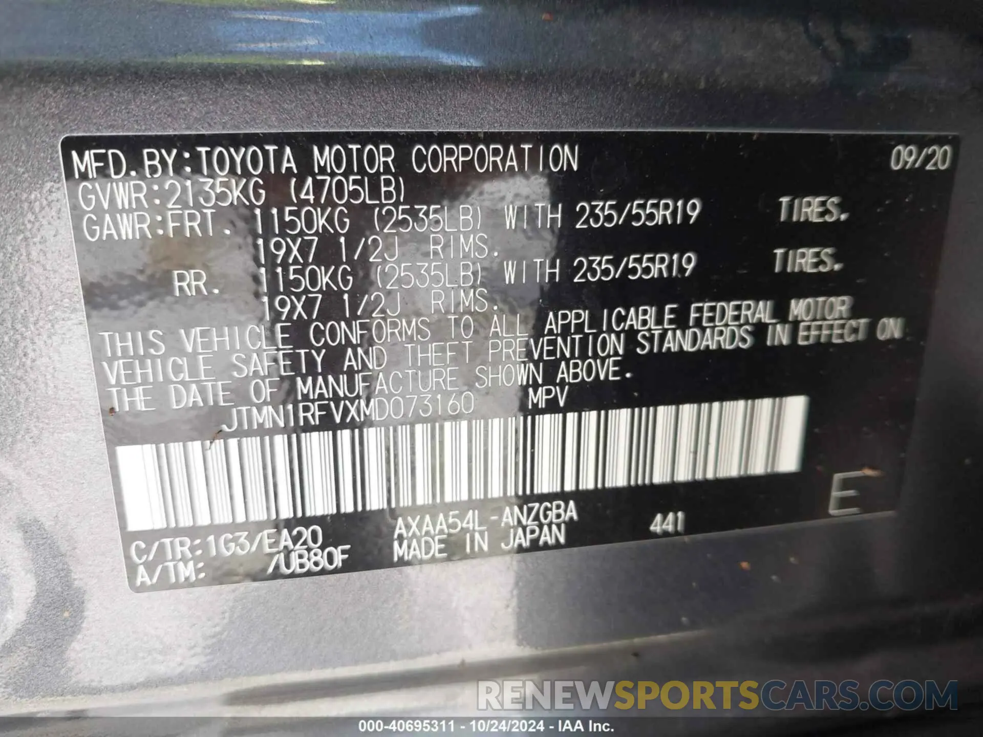 9 fotografías del automóvil dañado JTMN1RFVXMD073160 TOYOTA RAV4 2021