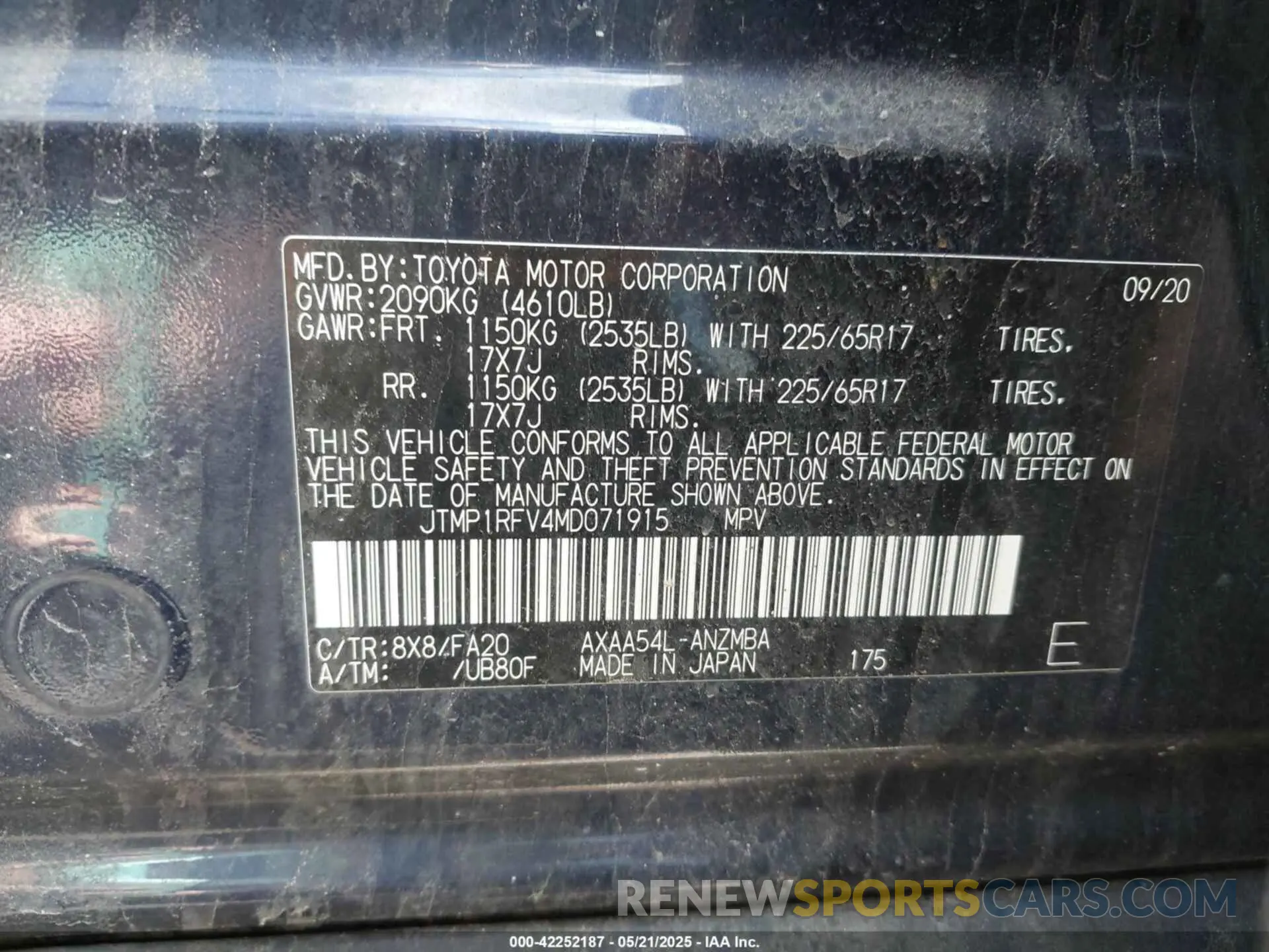 9 fotografías del automóvil dañado JTMP1RFV4MD071915 TOYOTA RAV4 2021