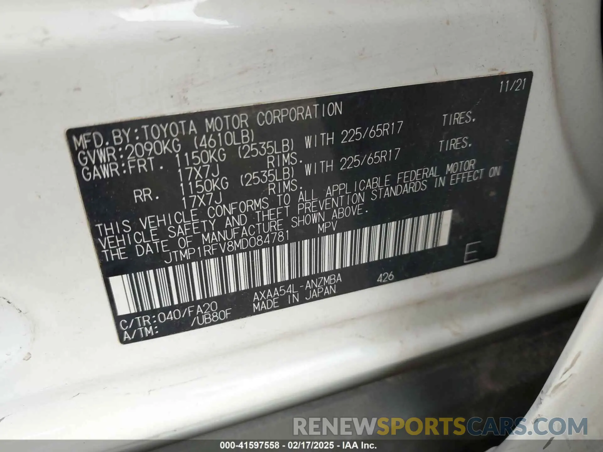 9 fotografías del automóvil dañado JTMP1RFV8MD084781 TOYOTA RAV4 2021
