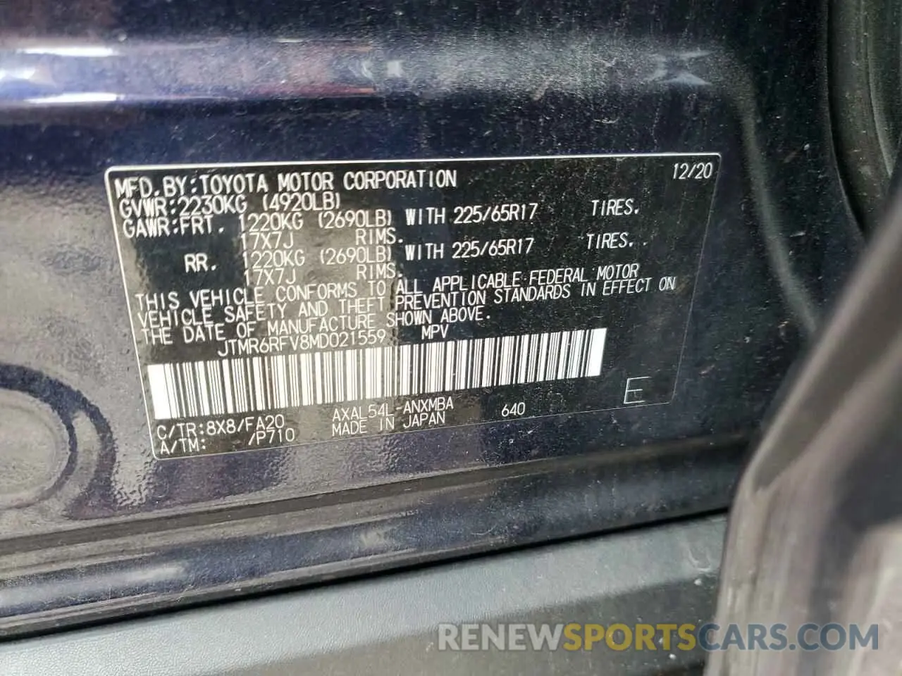 12 fotografías del automóvil dañado JTMR6RFV8MD021559 TOYOTA RAV4 2021