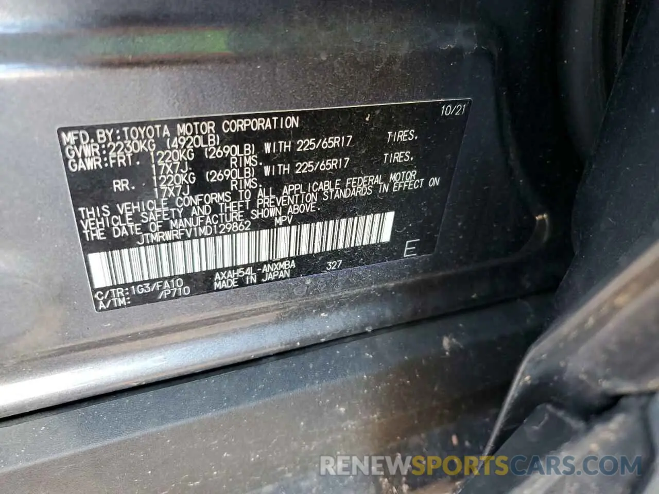 13 fotografías del automóvil dañado JTMRWRFV1MD129862 TOYOTA RAV4 2021