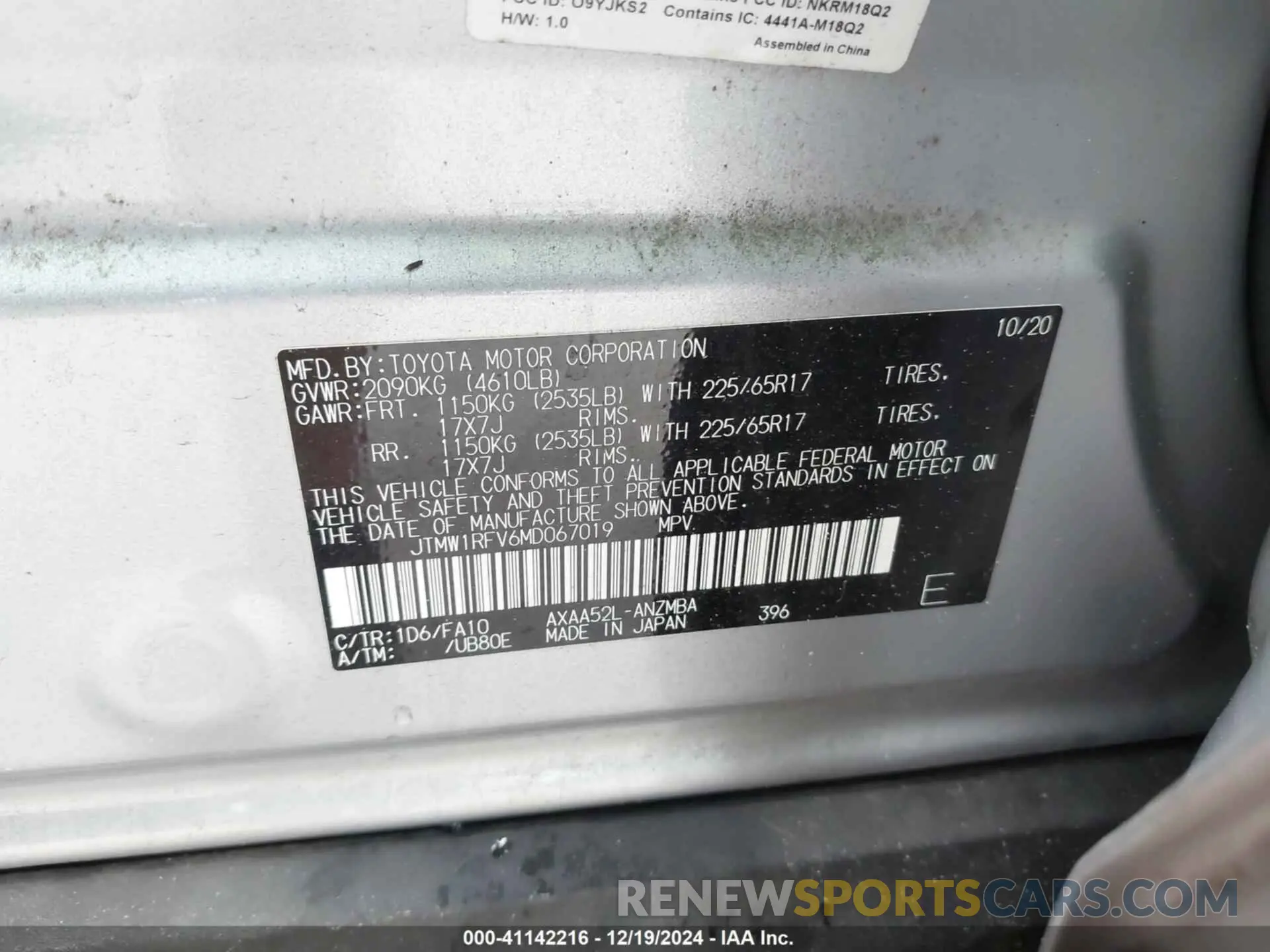 9 fotografías del automóvil dañado JTMW1RFV6MD067019 TOYOTA RAV4 2021
