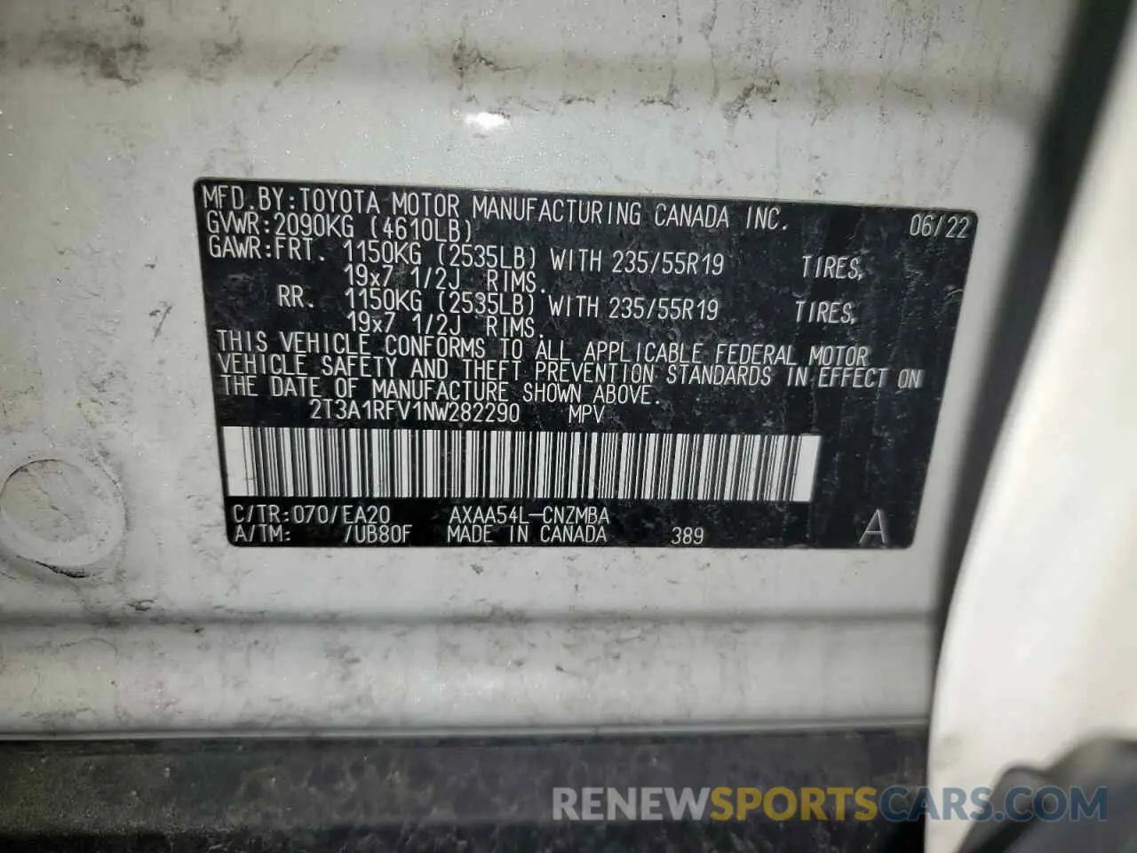 13 fotografías del automóvil dañado 2T3A1RFV1NW282290 TOYOTA RAV4 2022