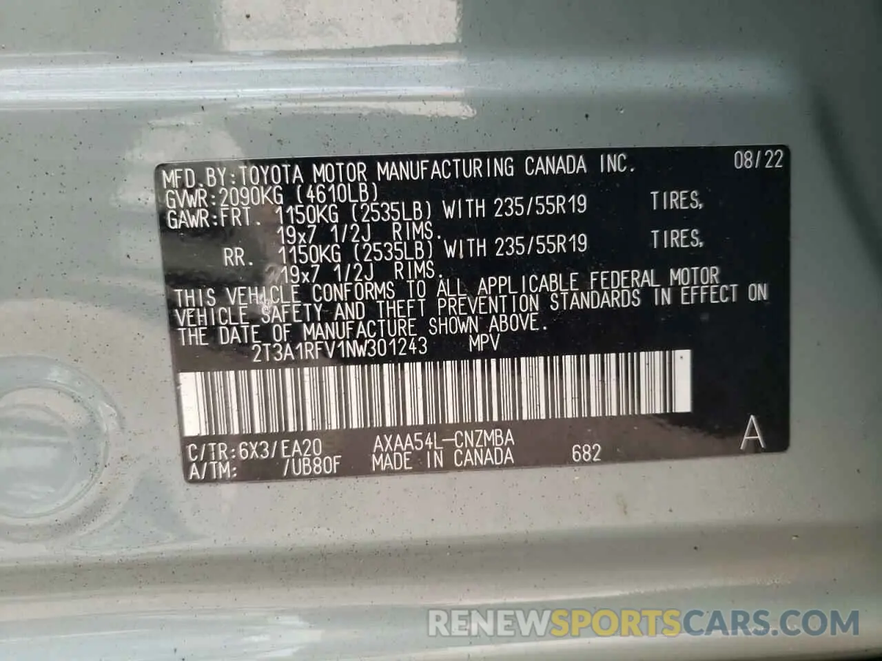 14 fotografías del automóvil dañado 2T3A1RFV1NW301243 TOYOTA RAV4 2022