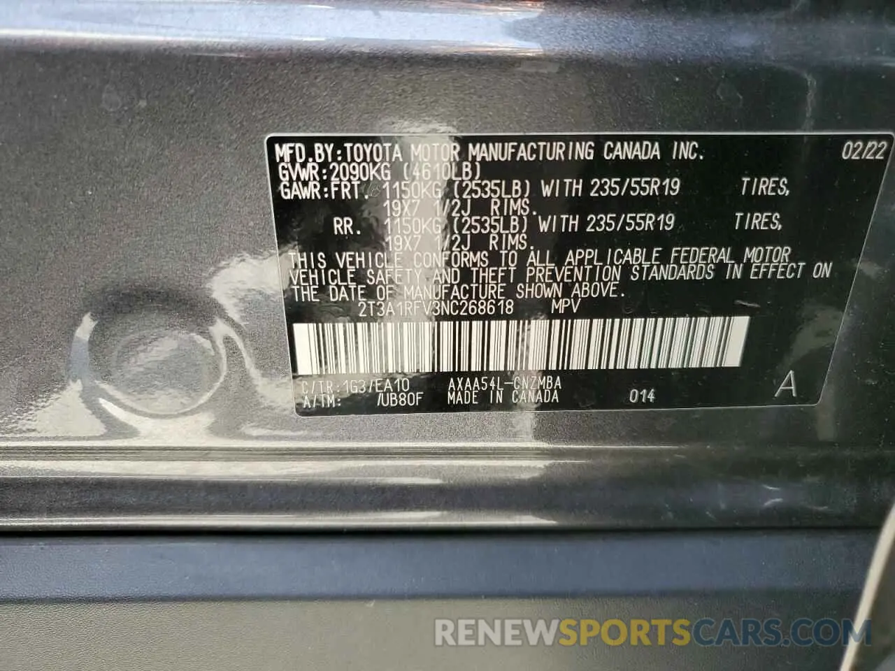 13 fotografías del automóvil dañado 2T3A1RFV3NC268618 TOYOTA RAV4 2022