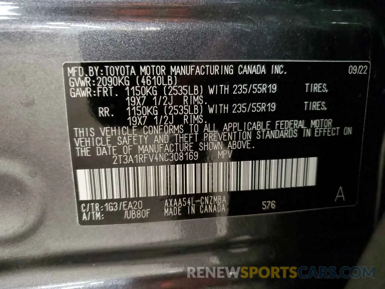 13 fotografías del automóvil dañado 2T3A1RFV4NC308169 TOYOTA RAV4 2022