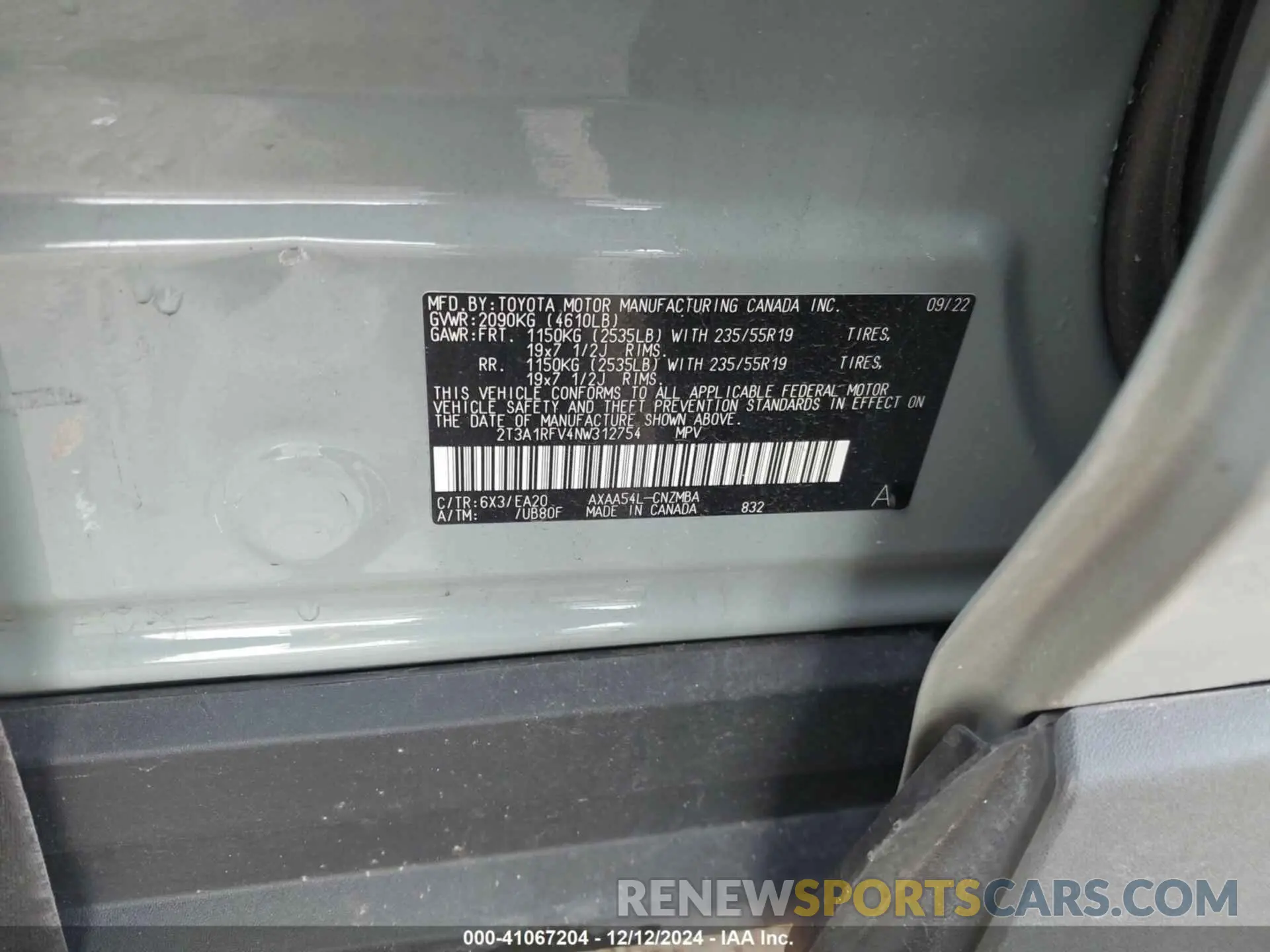 9 fotografías del automóvil dañado 2T3A1RFV4NW312754 TOYOTA RAV4 2022