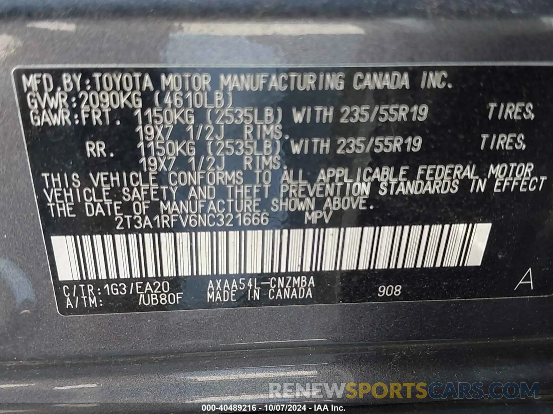 9 fotografías del automóvil dañado 2T3A1RFV6NC321666 TOYOTA RAV4 2022