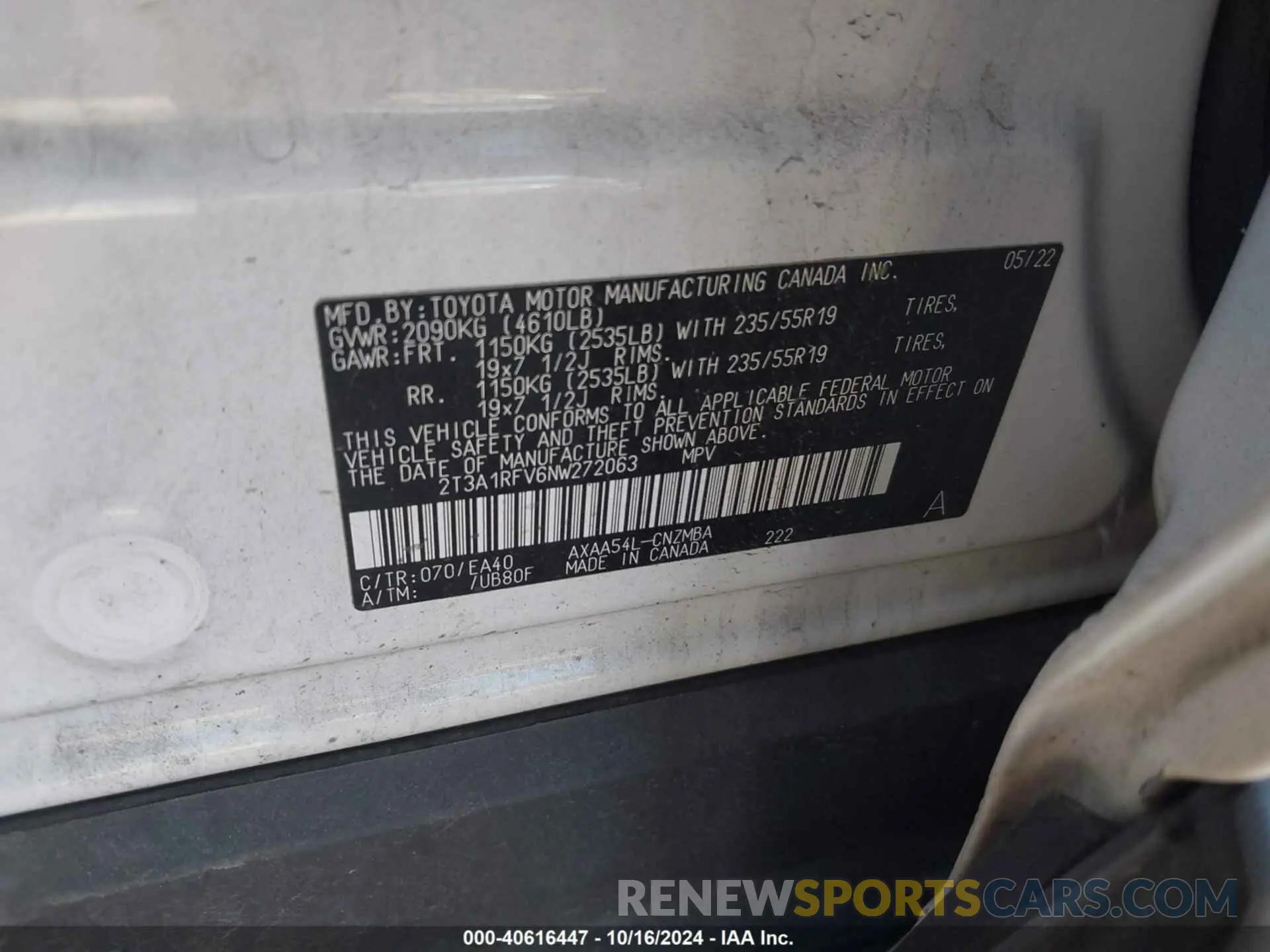 9 fotografías del automóvil dañado 2T3A1RFV6NW272063 TOYOTA RAV4 2022