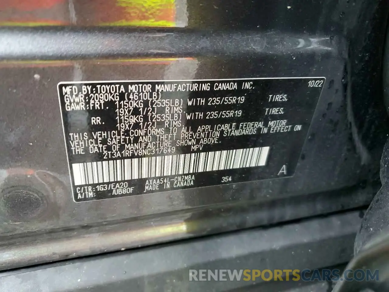 13 fotografías del automóvil dañado 2T3A1RFV8NC317649 TOYOTA RAV4 2022