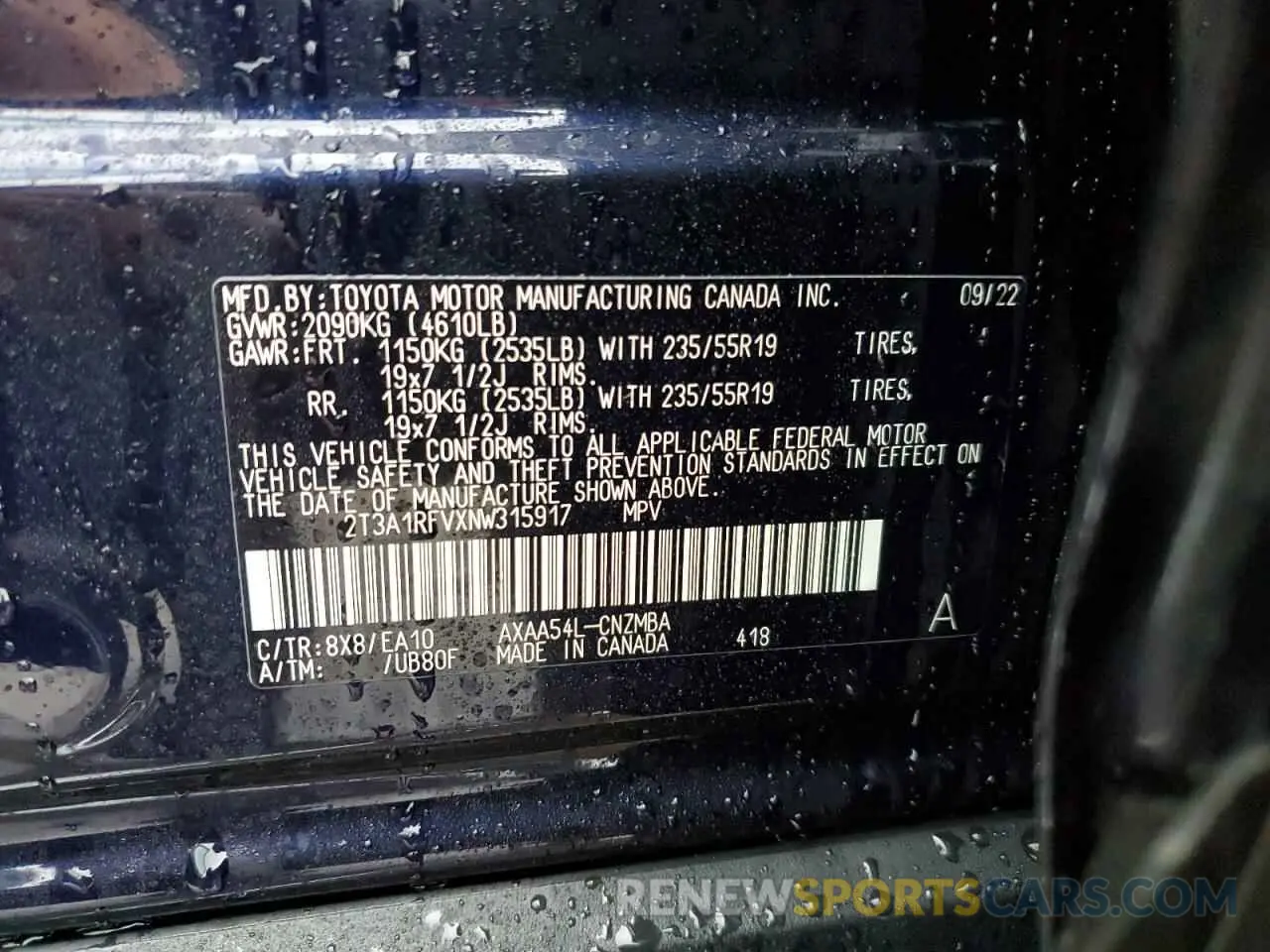 13 fotografías del automóvil dañado 2T3A1RFVXNW315917 TOYOTA RAV4 2022