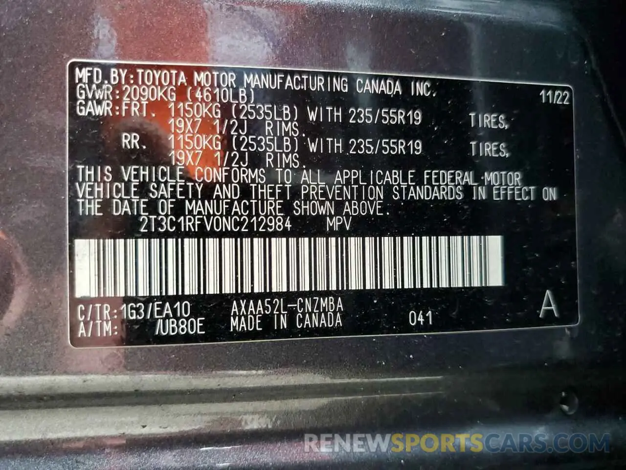 13 fotografías del automóvil dañado 2T3C1RFV0NC212984 TOYOTA RAV4 2022