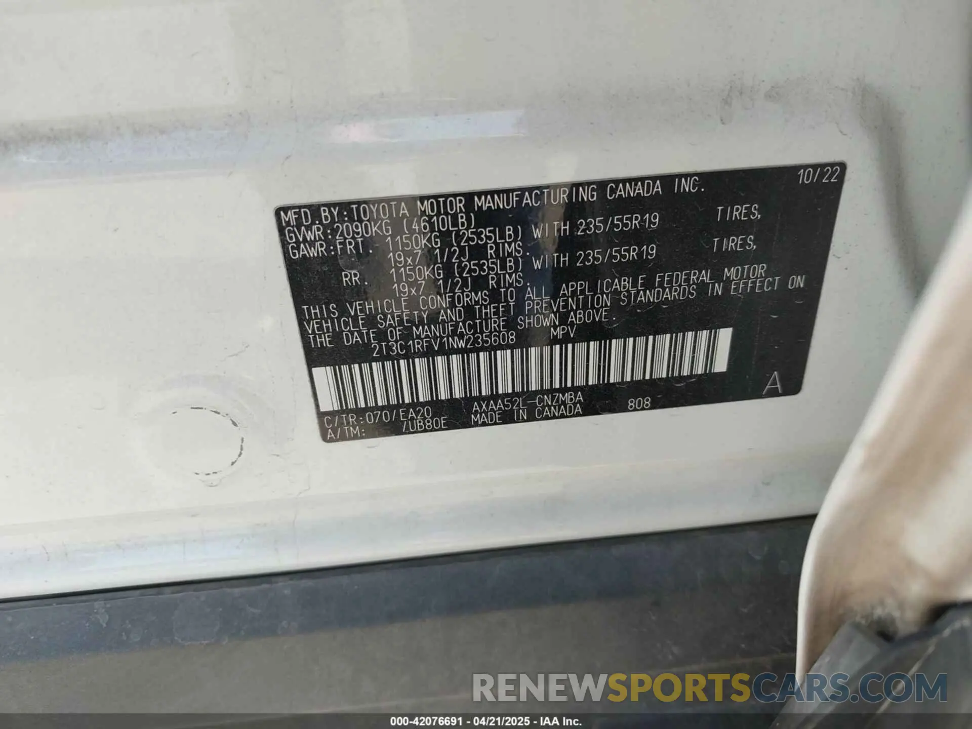 9 fotografías del automóvil dañado 2T3C1RFV1NW235608 TOYOTA RAV4 2022