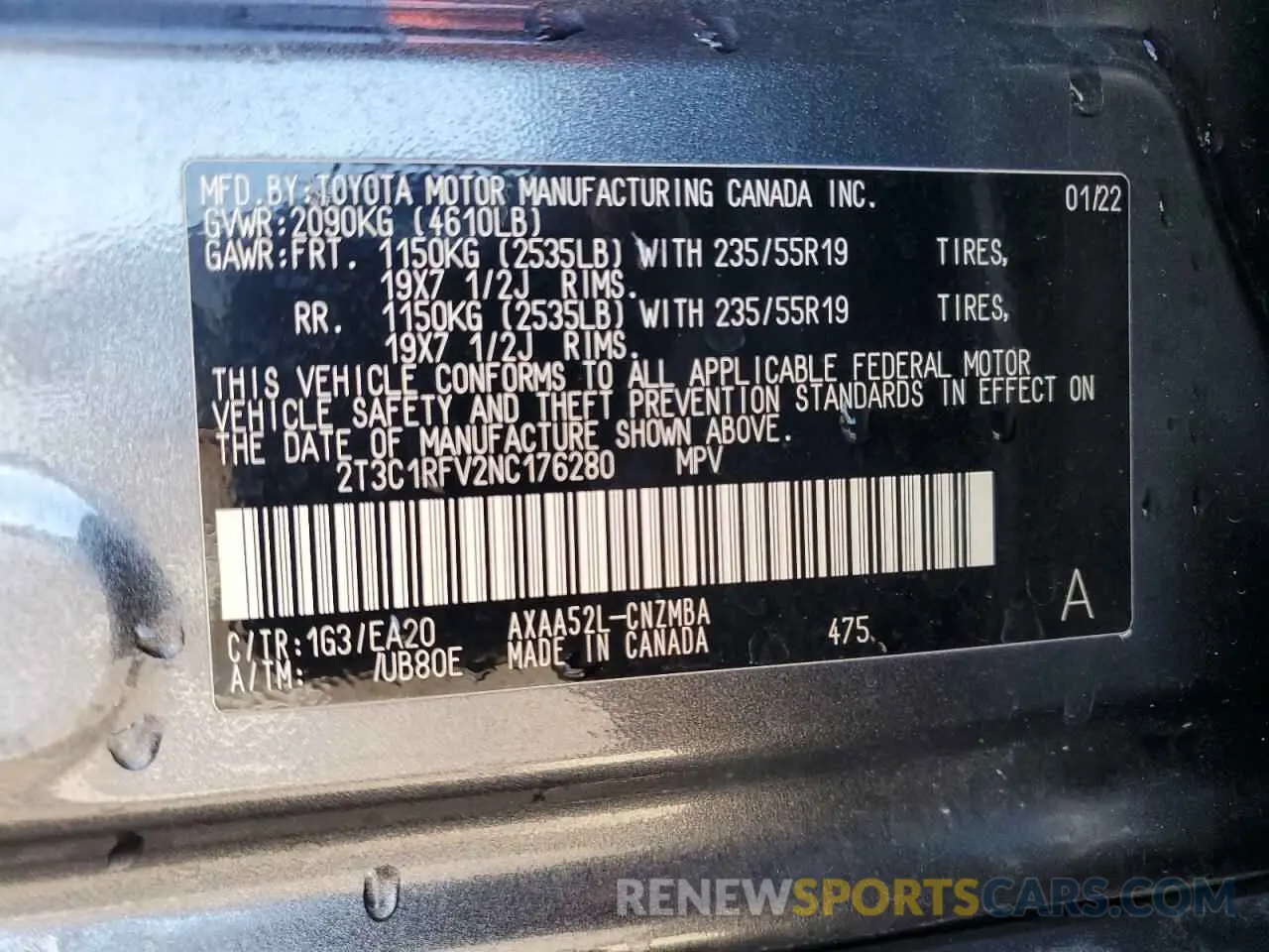 14 fotografías del automóvil dañado 2T3C1RFV2NC176280 TOYOTA RAV4 2022
