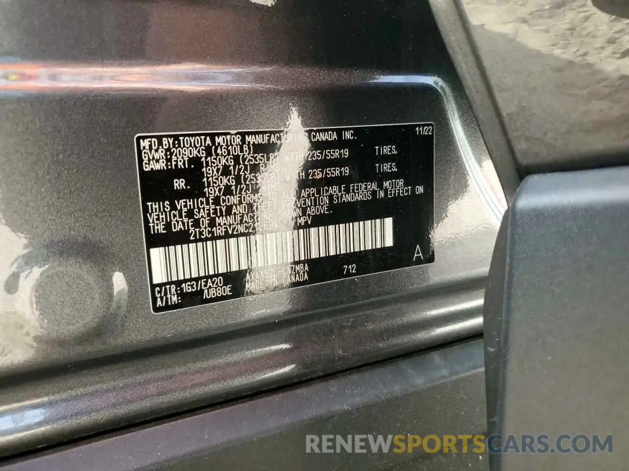 13 fotografías del automóvil dañado 2T3C1RFV2NC212694 TOYOTA RAV4 2022