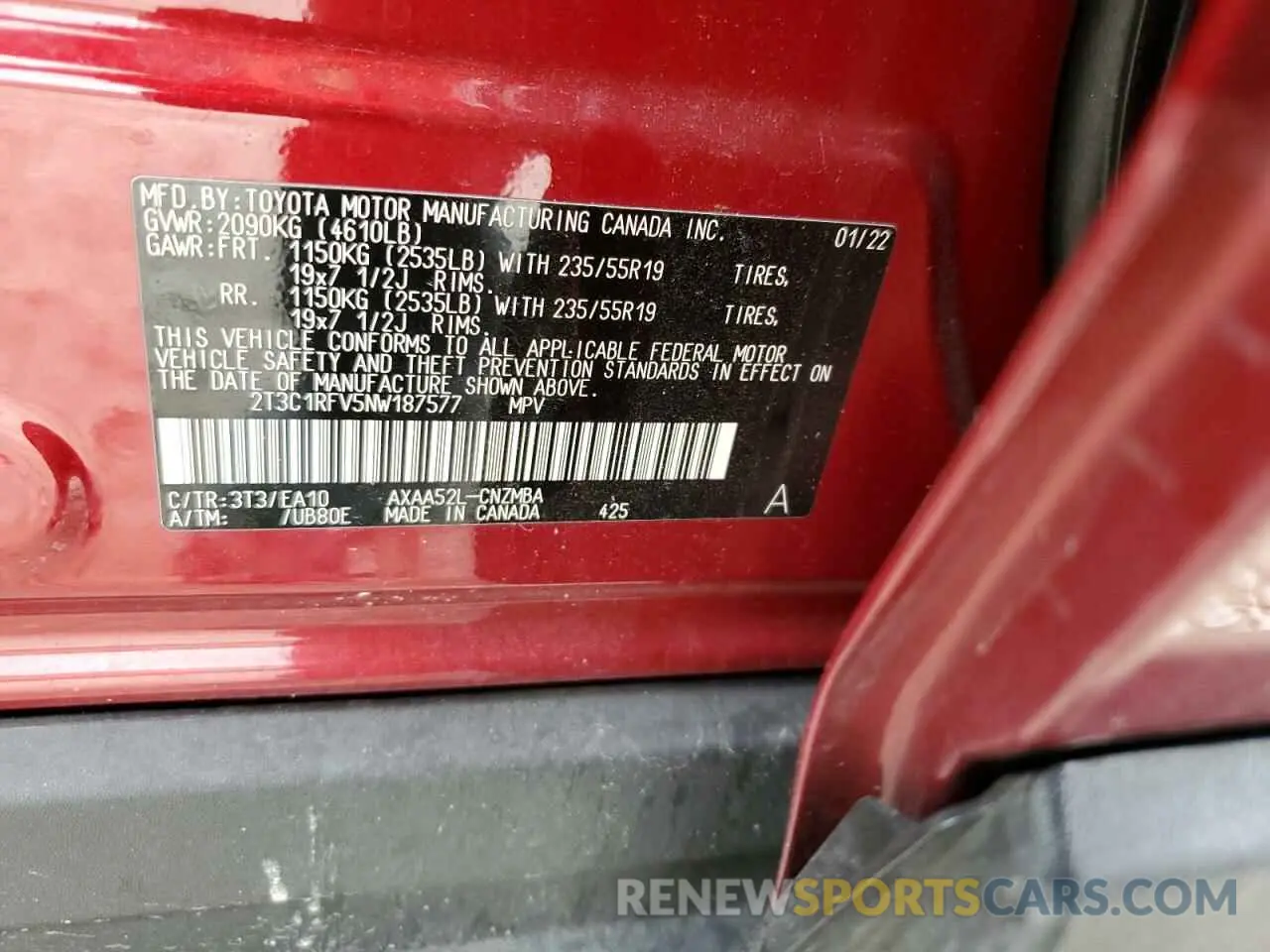13 fotografías del automóvil dañado 2T3C1RFV5NW187577 TOYOTA RAV4 2022