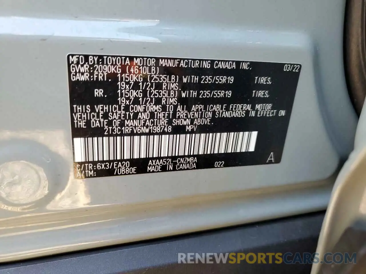 14 fotografías del automóvil dañado 2T3C1RFV6NW198748 TOYOTA RAV4 2022