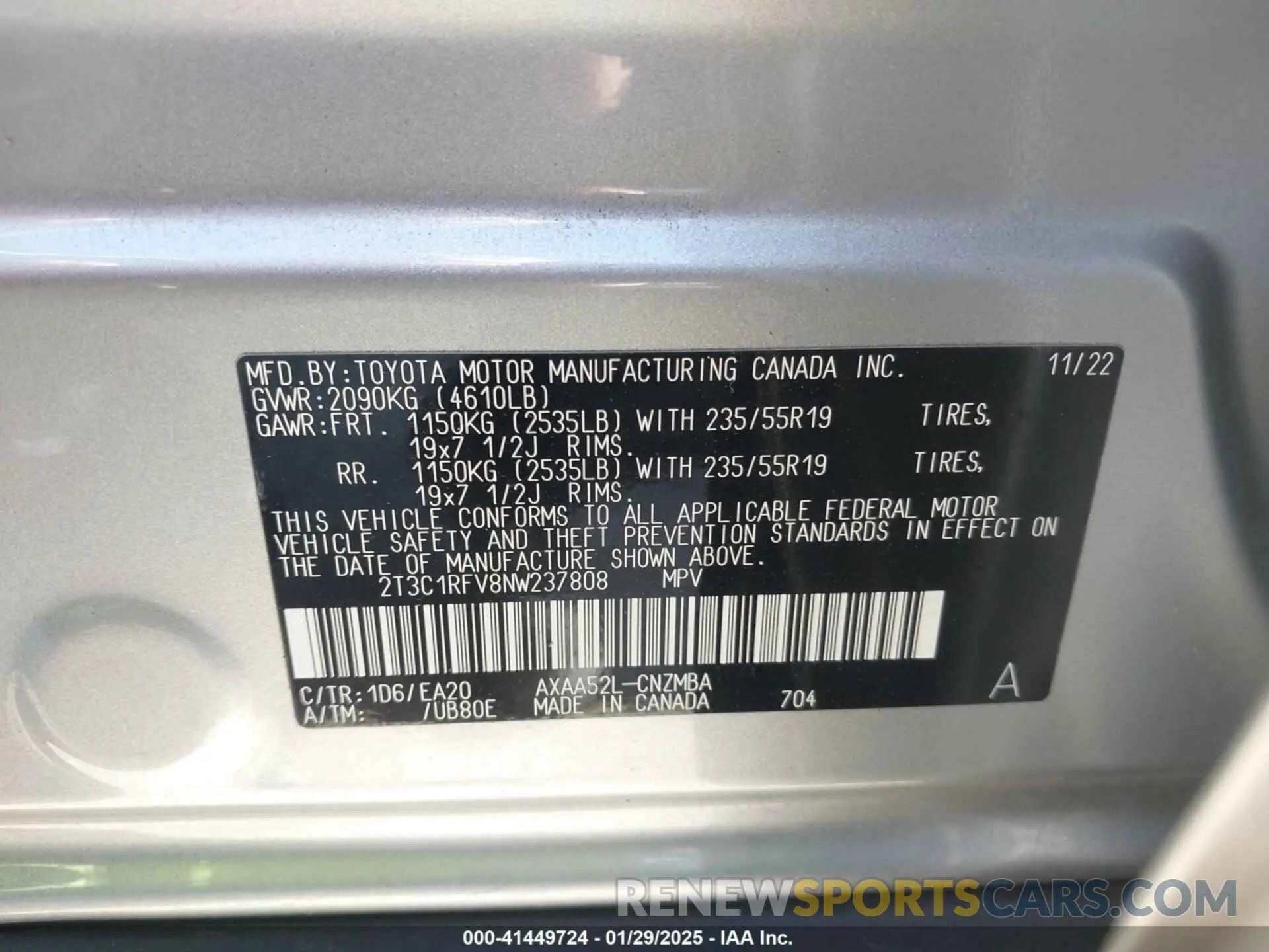 9 fotografías del automóvil dañado 2T3C1RFV8NW237808 TOYOTA RAV4 2022