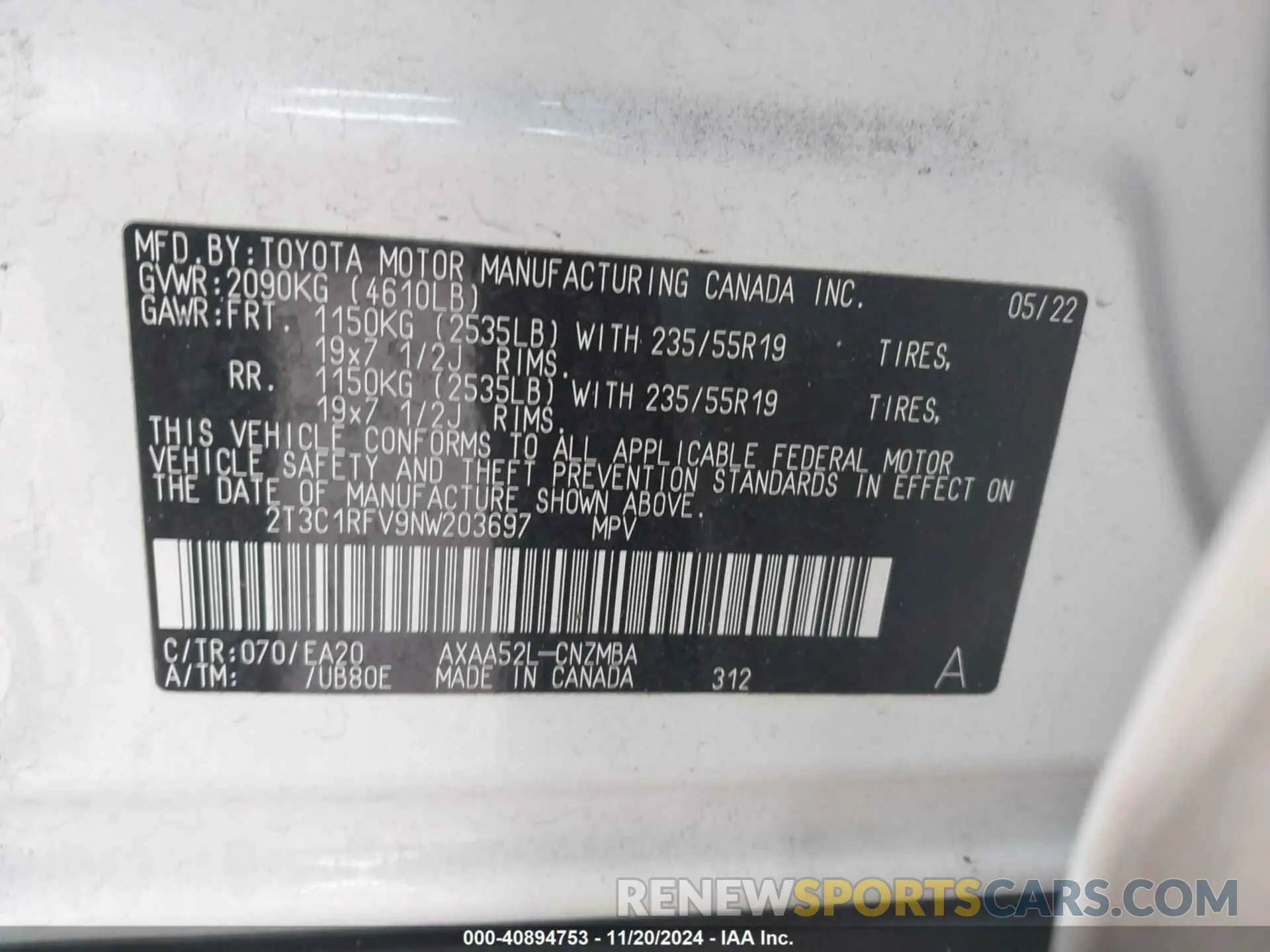 9 fotografías del automóvil dañado 2T3C1RFV9NW203697 TOYOTA RAV4 2022