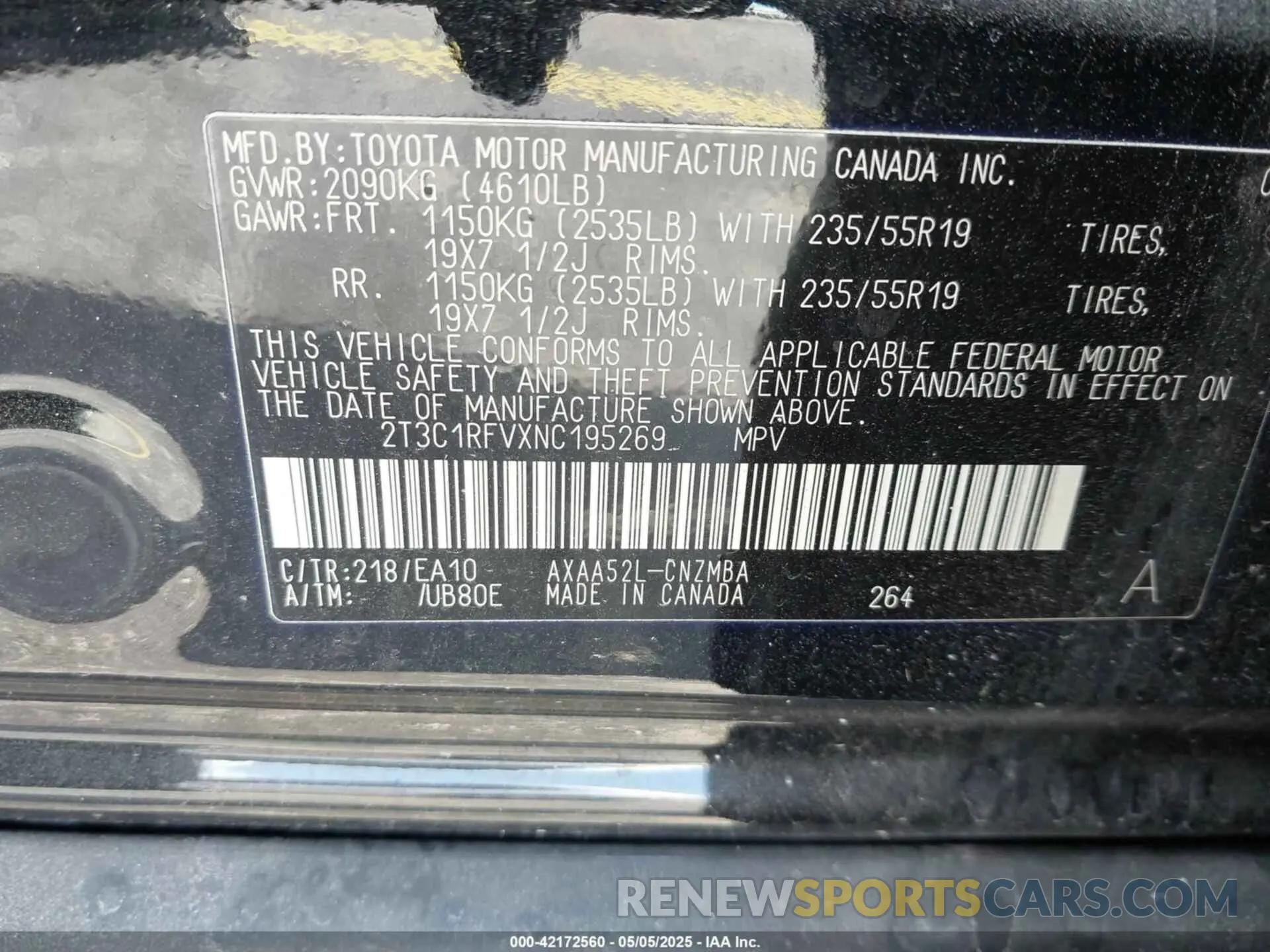 9 fotografías del automóvil dañado 2T3C1RFVXNC195269 TOYOTA RAV4 2022