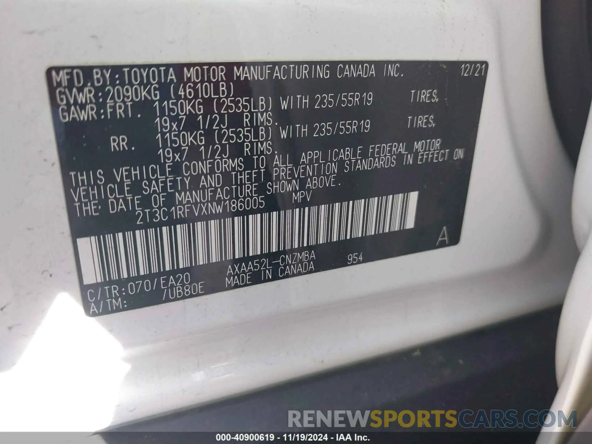 9 fotografías del automóvil dañado 2T3C1RFVXNW186005 TOYOTA RAV4 2022