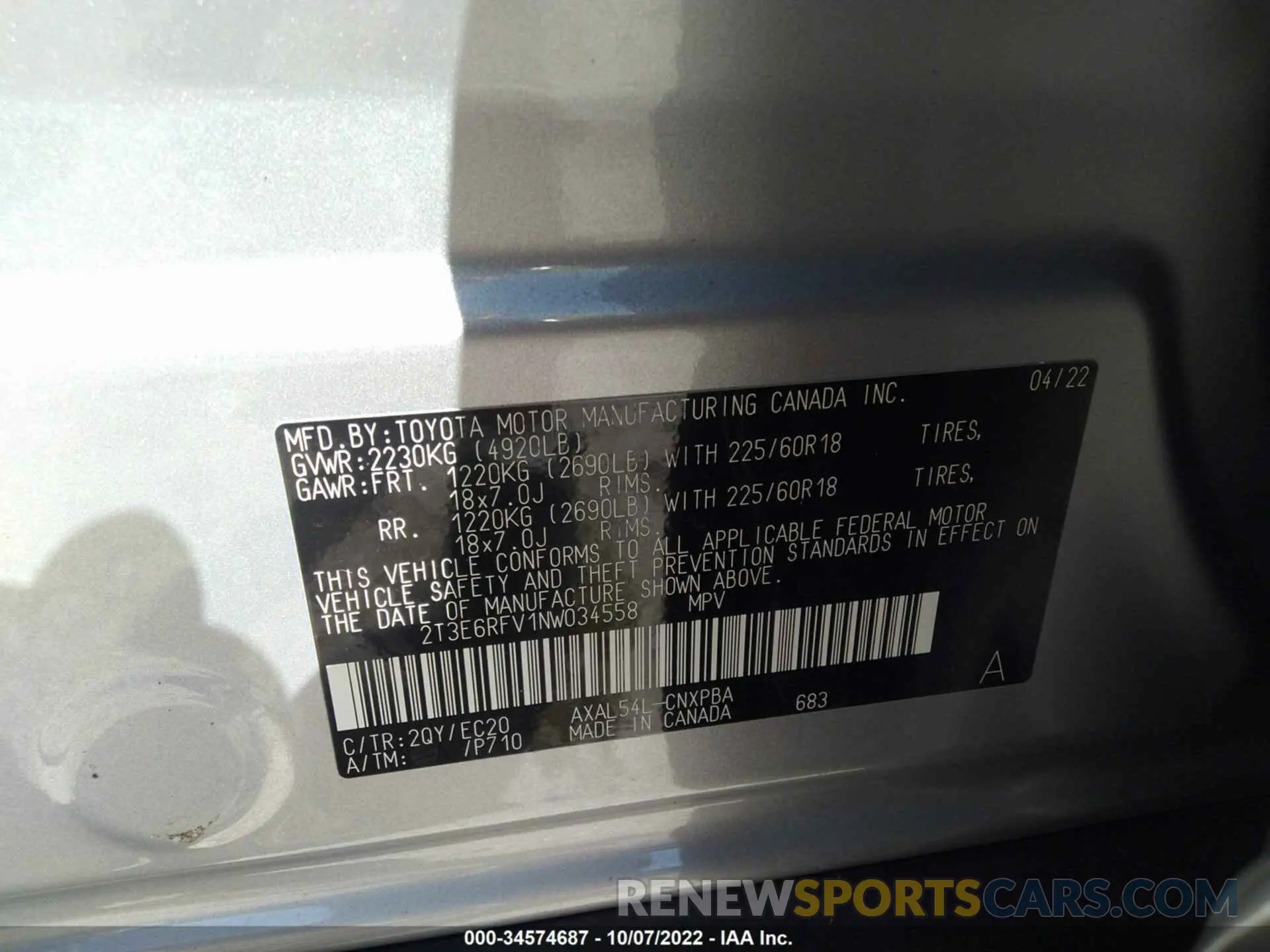 9 fotografías del automóvil dañado 2T3E6RFV1NW034558 TOYOTA RAV4 2022