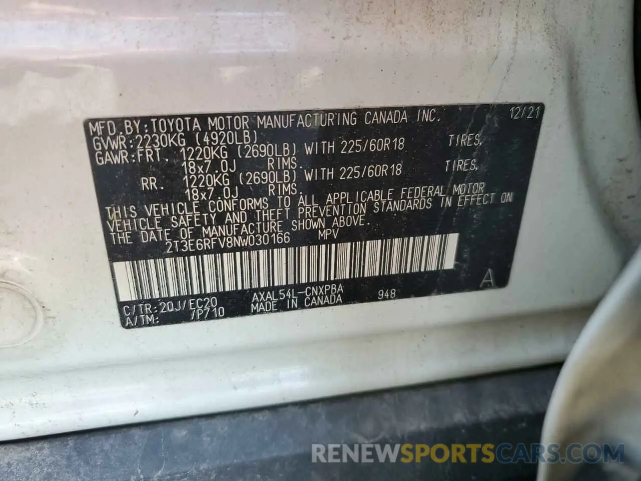 13 fotografías del automóvil dañado 2T3E6RFV8NW030166 TOYOTA RAV4 2022