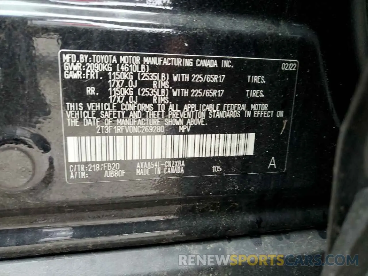 14 fotografías del automóvil dañado 2T3F1RFV0NC269280 TOYOTA RAV4 2022
