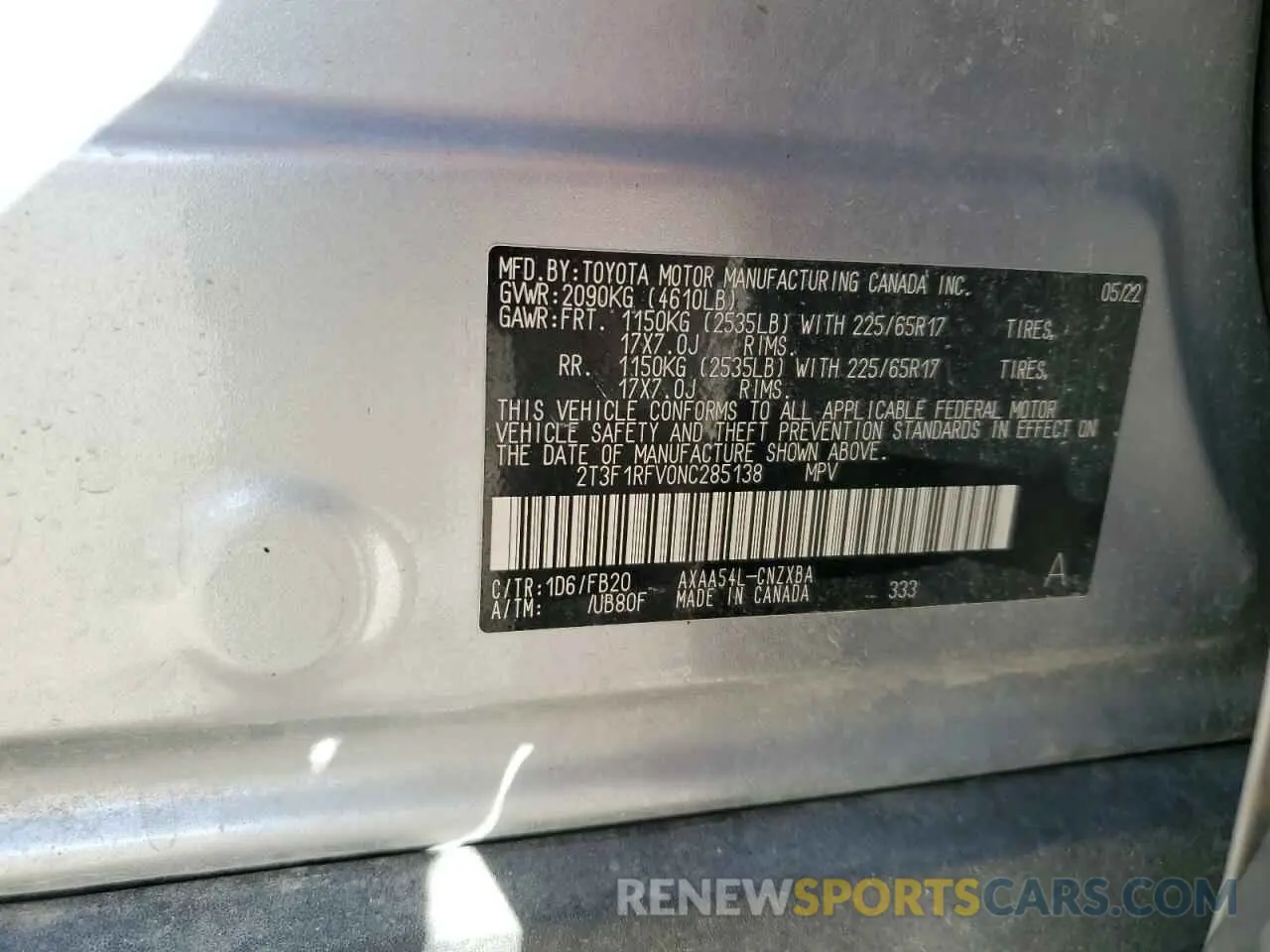 13 fotografías del automóvil dañado 2T3F1RFV0NC285138 TOYOTA RAV4 2022
