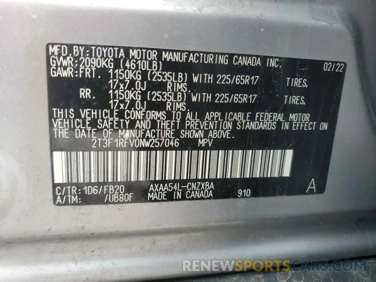13 fotografías del automóvil dañado 2T3F1RFV0NW257046 TOYOTA RAV4 2022