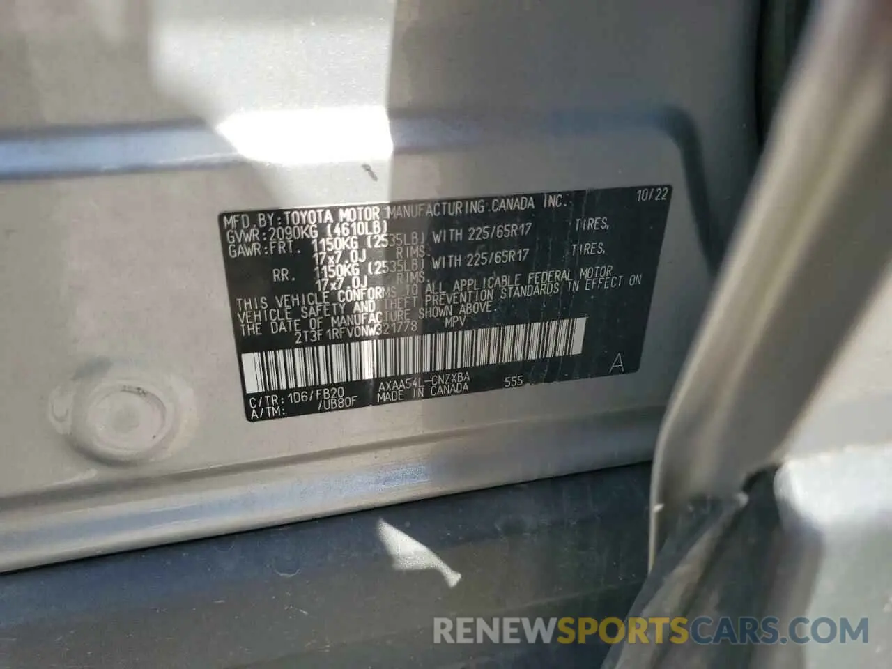 13 fotografías del automóvil dañado 2T3F1RFV0NW321778 TOYOTA RAV4 2022