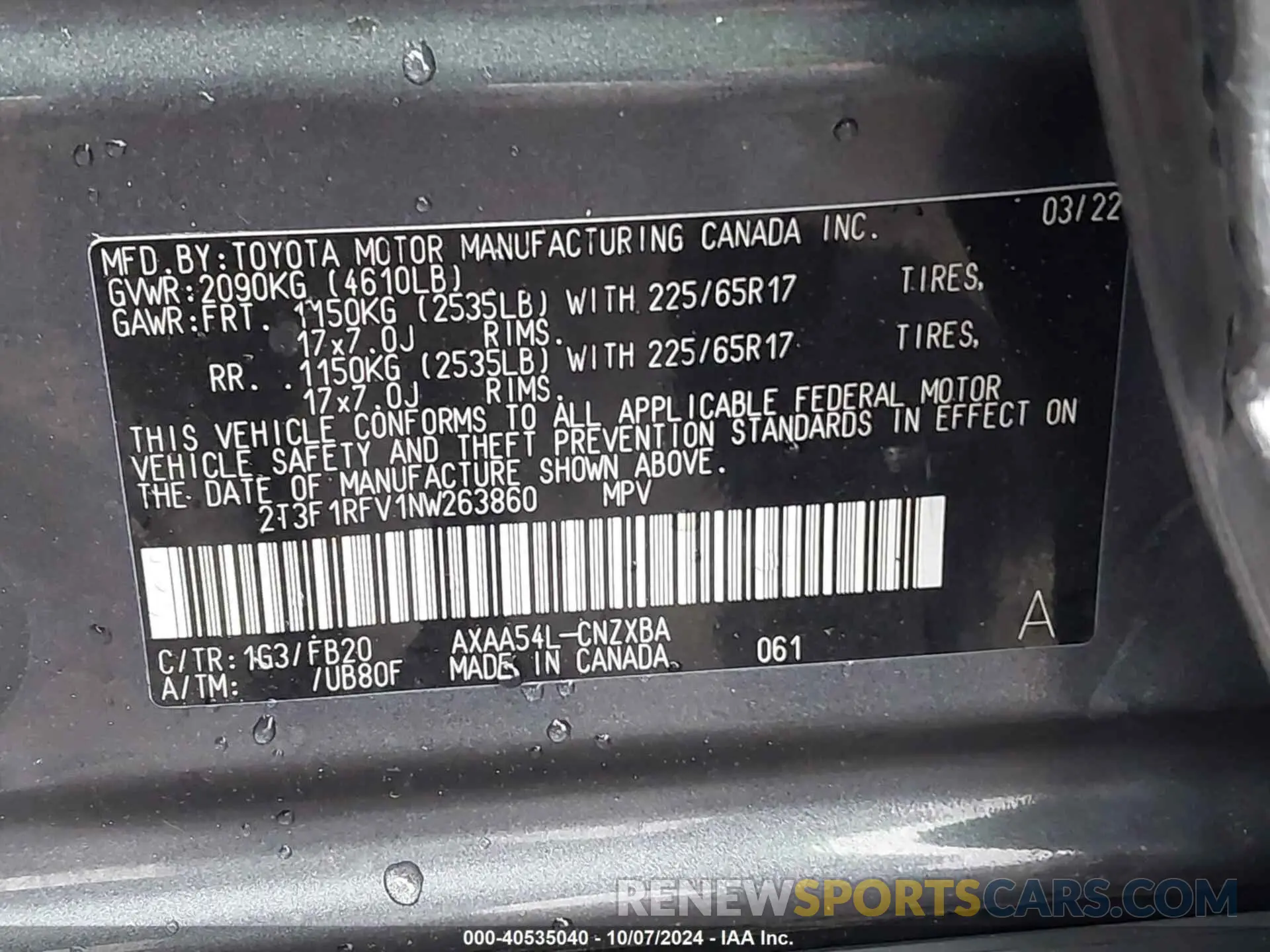 9 fotografías del automóvil dañado 2T3F1RFV1NW263860 TOYOTA RAV4 2022