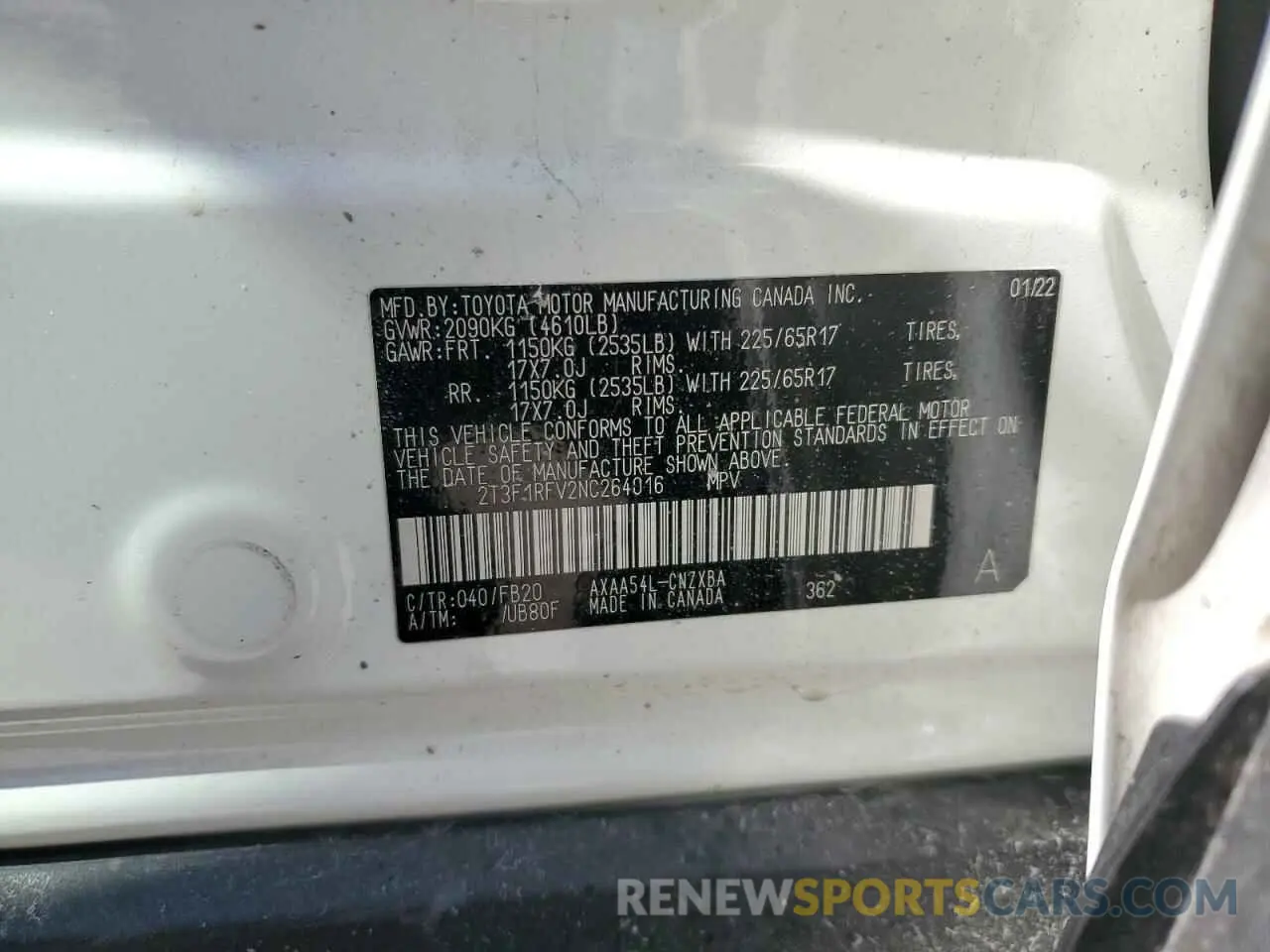 13 fotografías del automóvil dañado 2T3F1RFV2NC264016 TOYOTA RAV4 2022